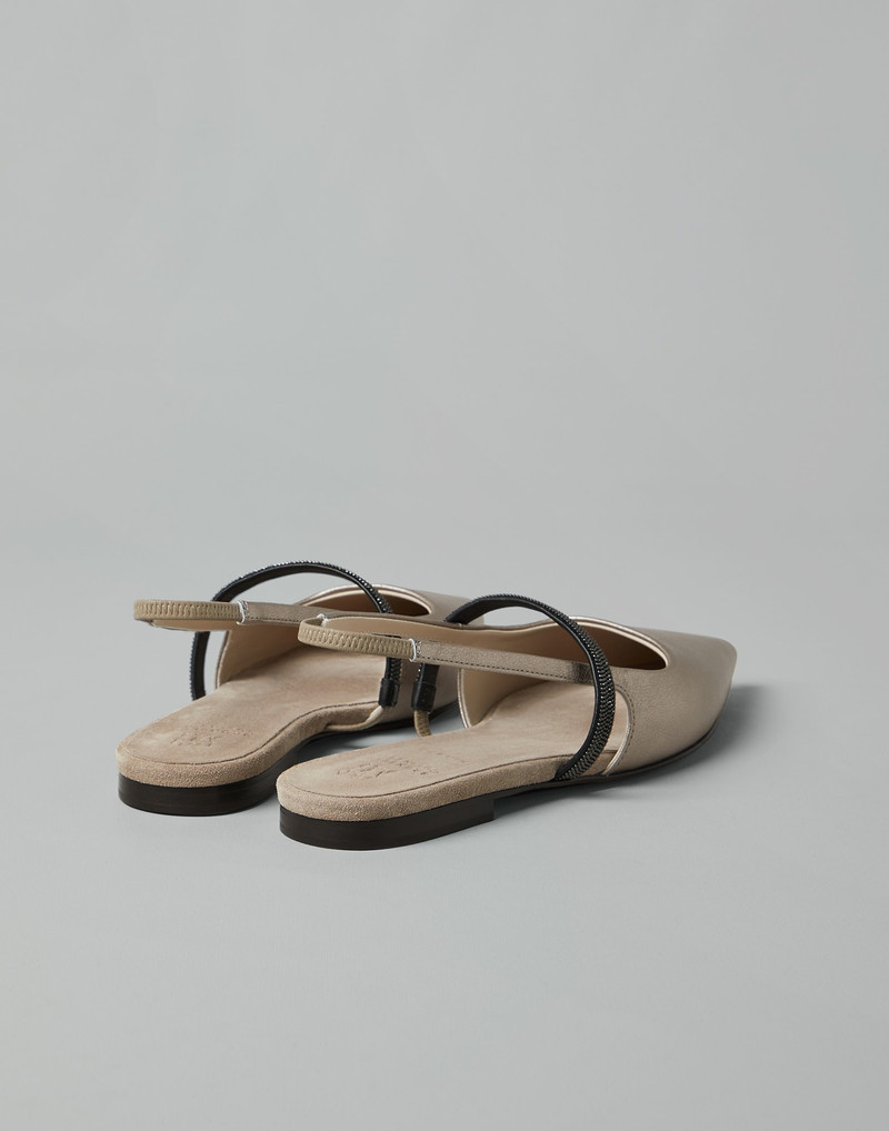 Brunello Cucinelli Lamé calfskin slingback flats with shiny strap outlook