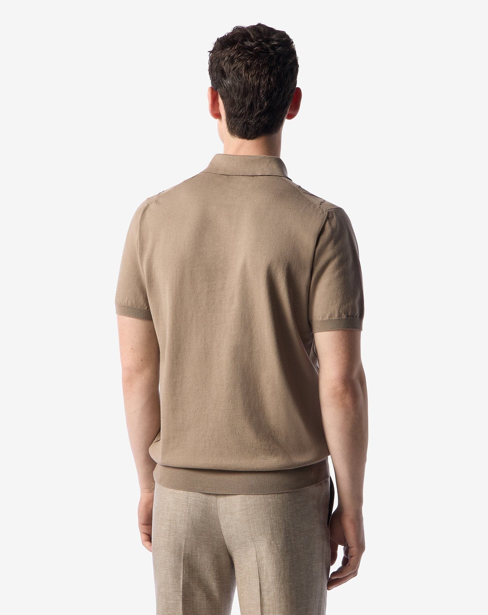 Beige button-up organic cotton polo shirt - 3