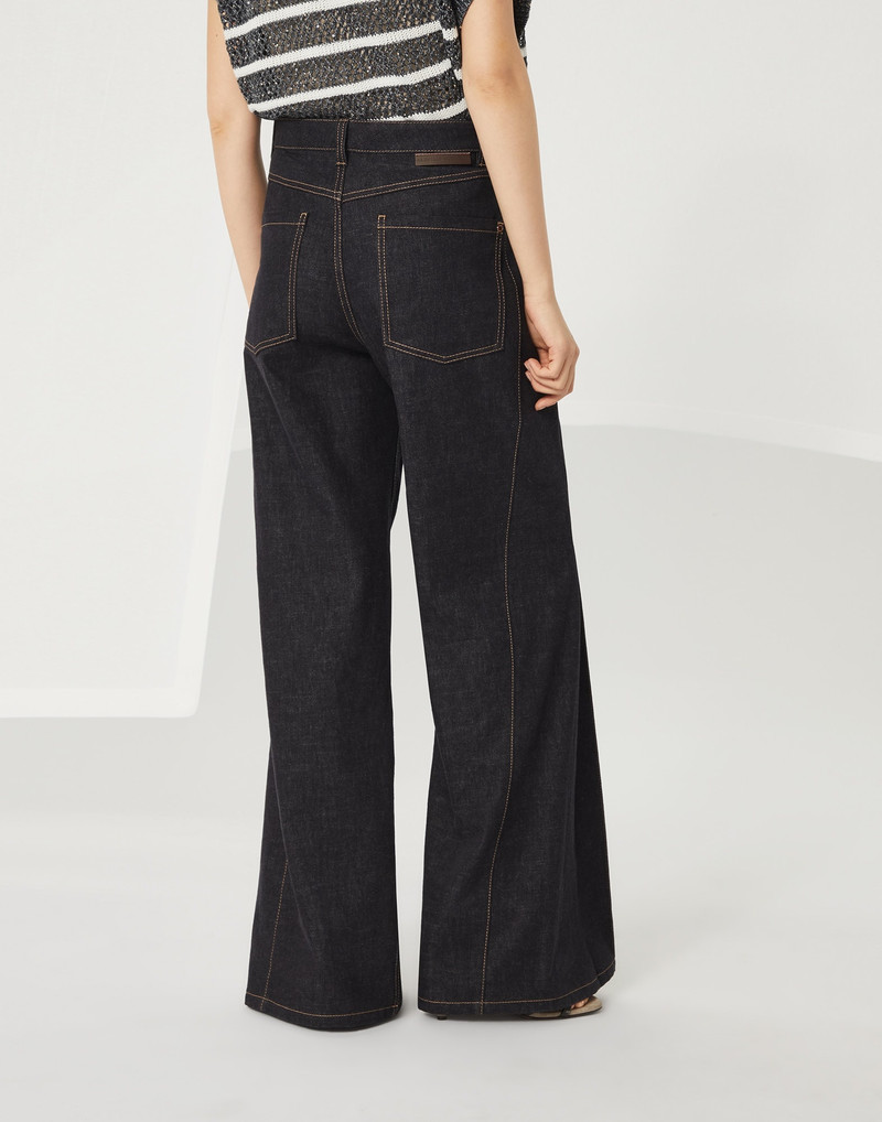 Brunello Cucinelli No-fade denim loose flared trousers with monili outlook