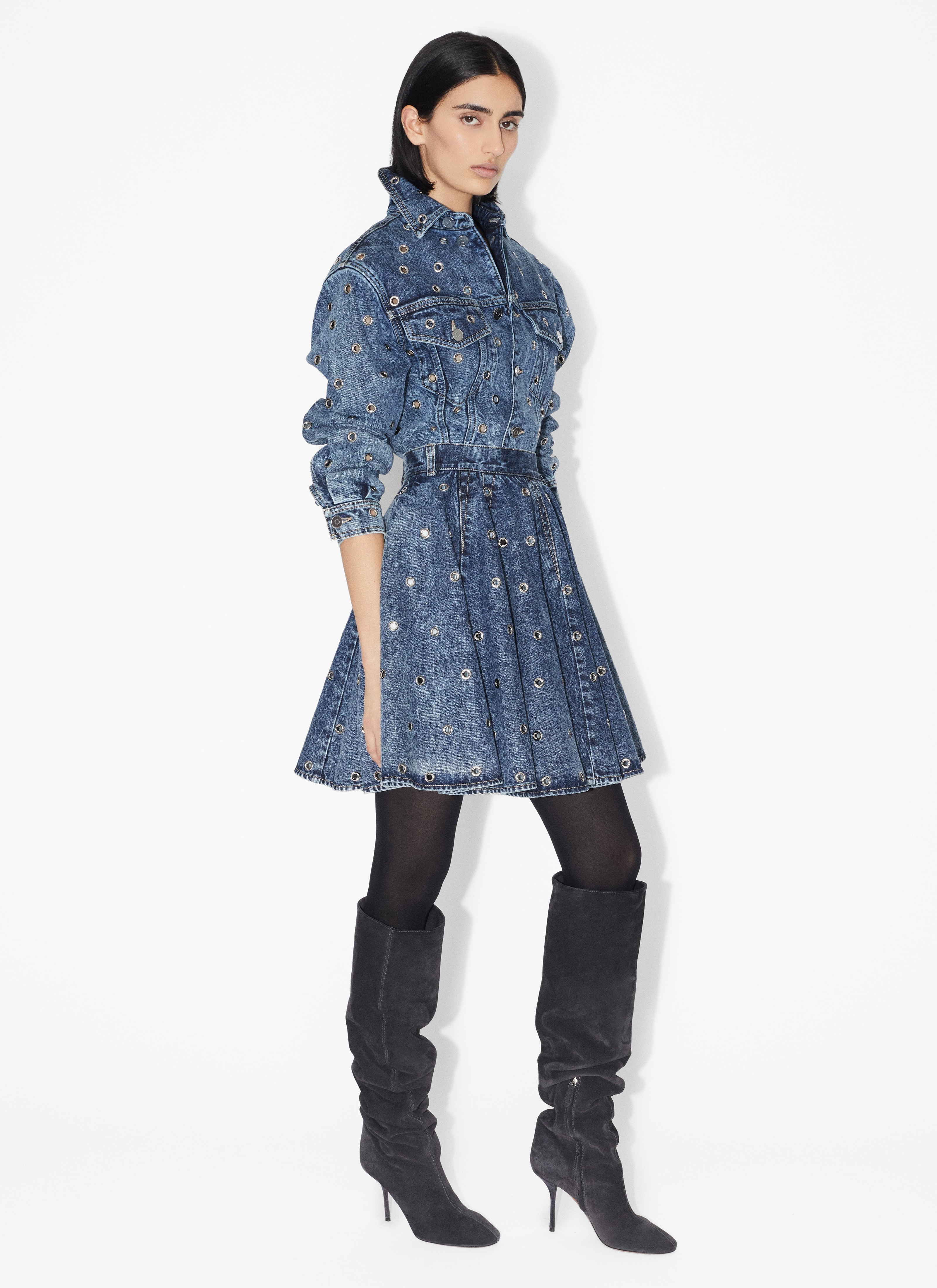 EYELET DENIM SKIRT - 4