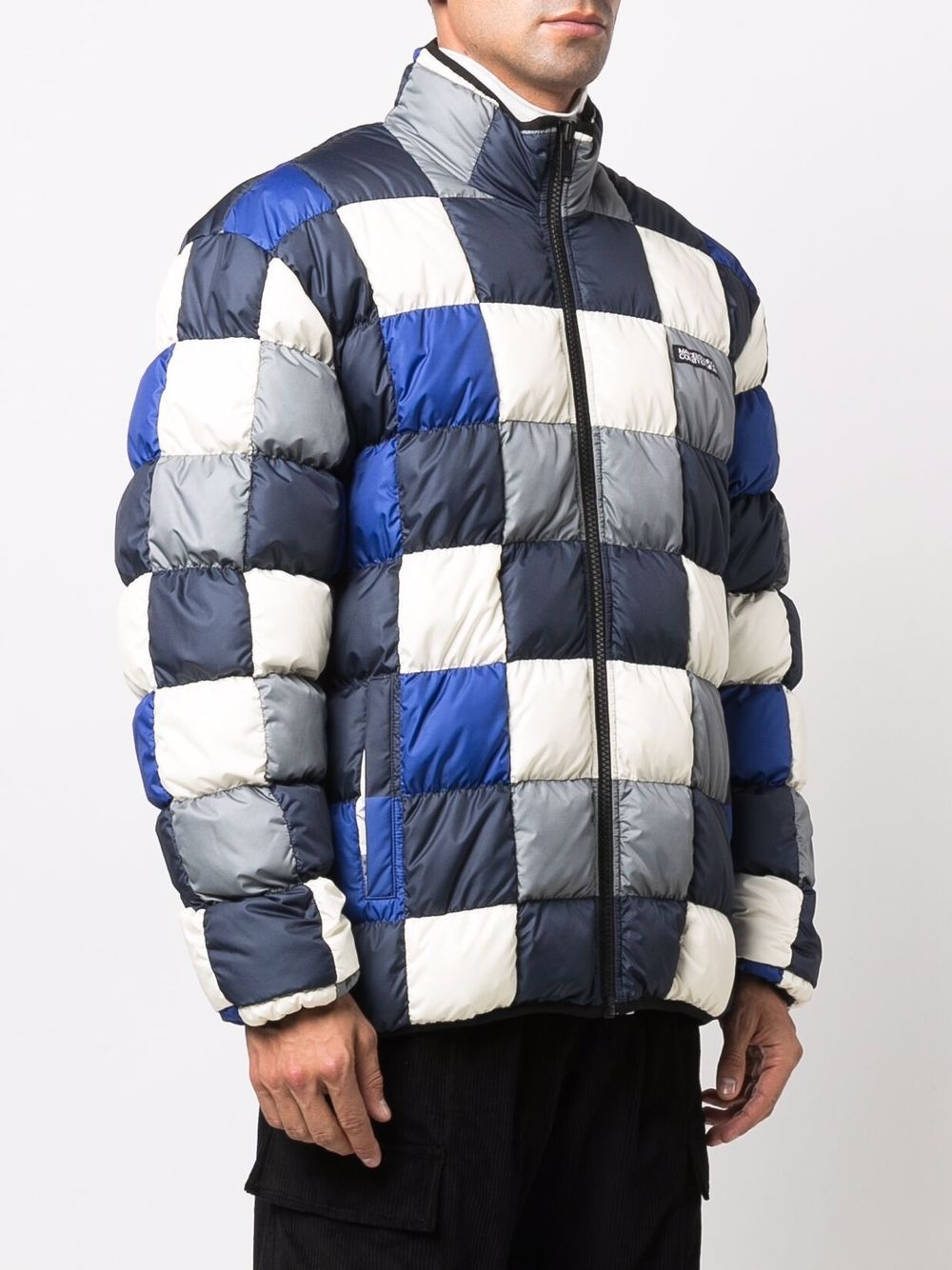 checkerboard inlay down jacket - 3