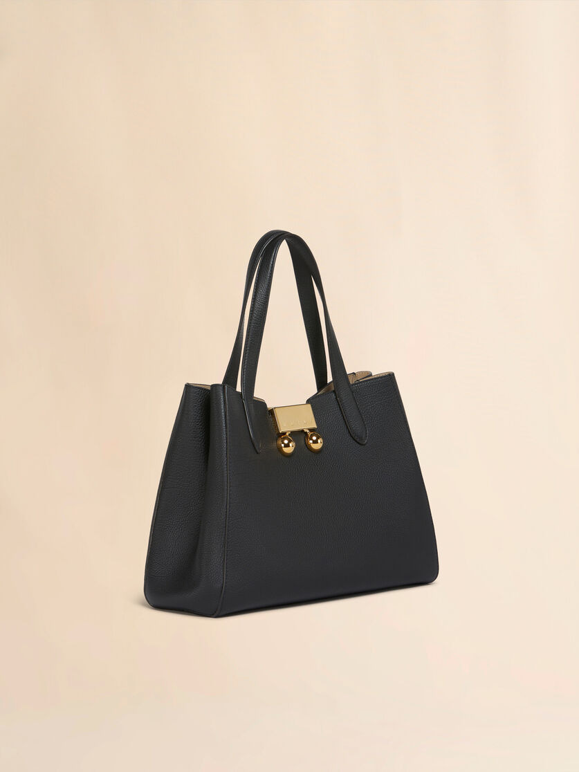 BLACK LEATHER TRUNKAROO TOTE HANDBAG - 6