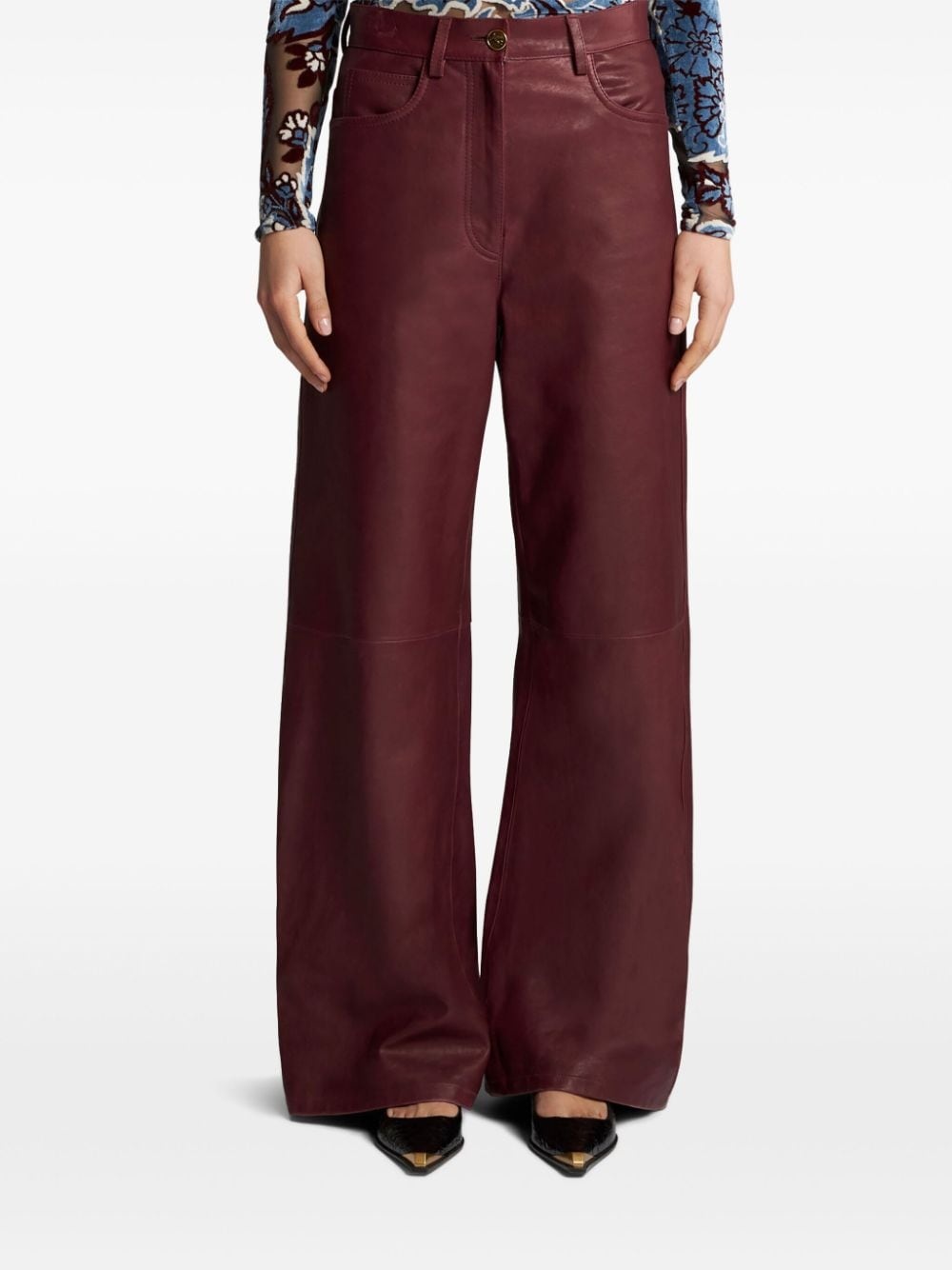 wide-leg leather trousers - 3