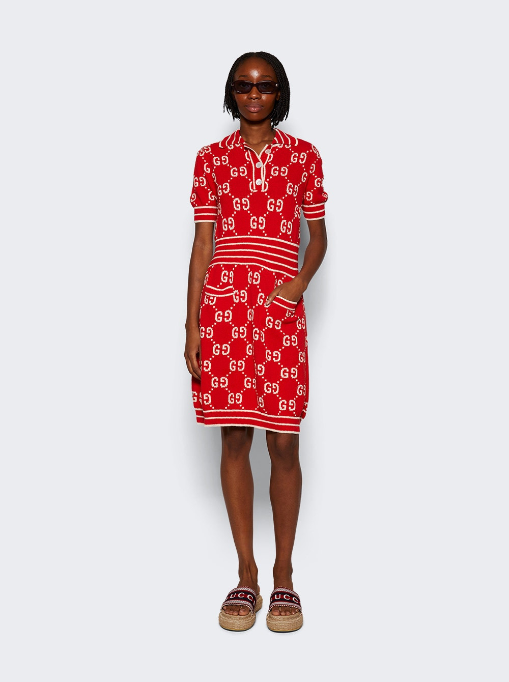 Jacquard Polo Dress Red - 2