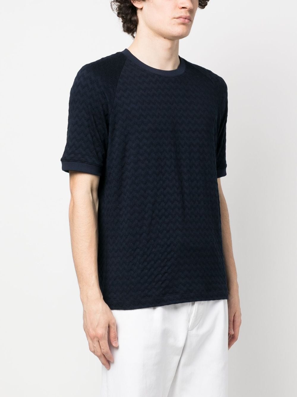 textured round neck T-shirt - 3