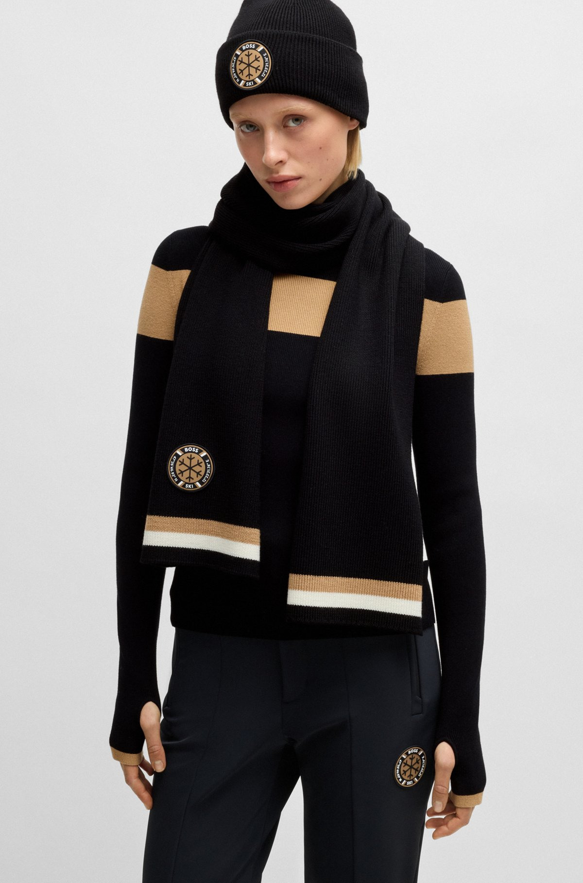BOSS SKI VIRGIN-WOOL SCARF WITH LOGO BADGE - 3