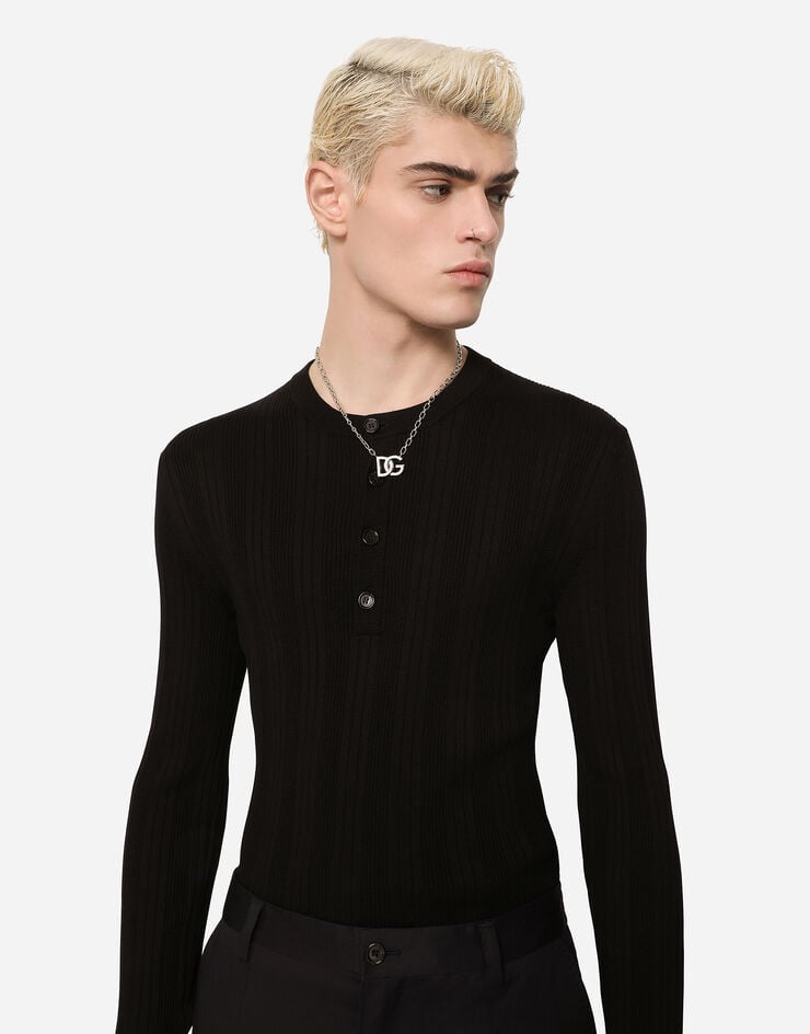 Silk and cotton granddad-neck sweater with DG patch - 5
