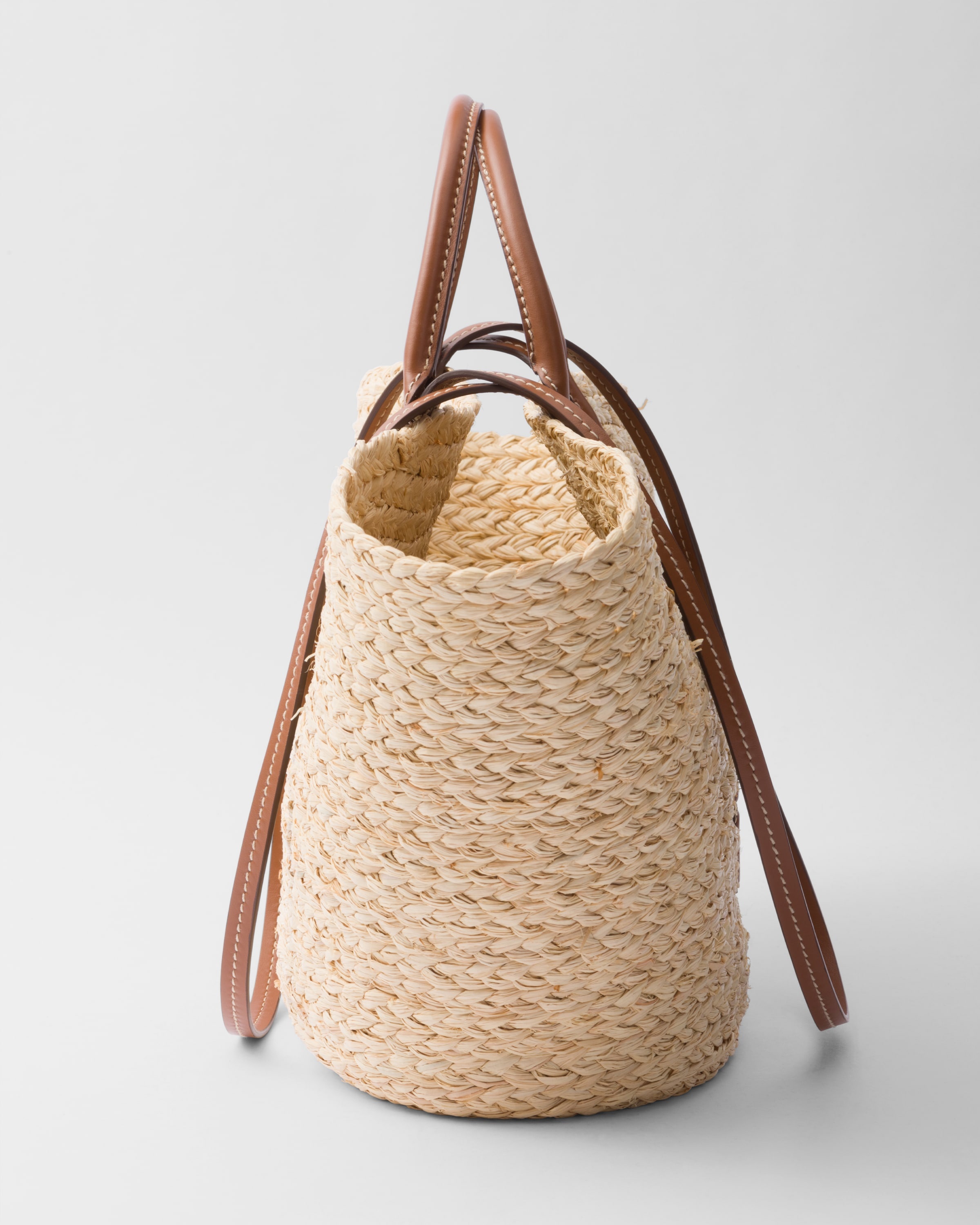 Large woven fabric and leather tote bag - 6