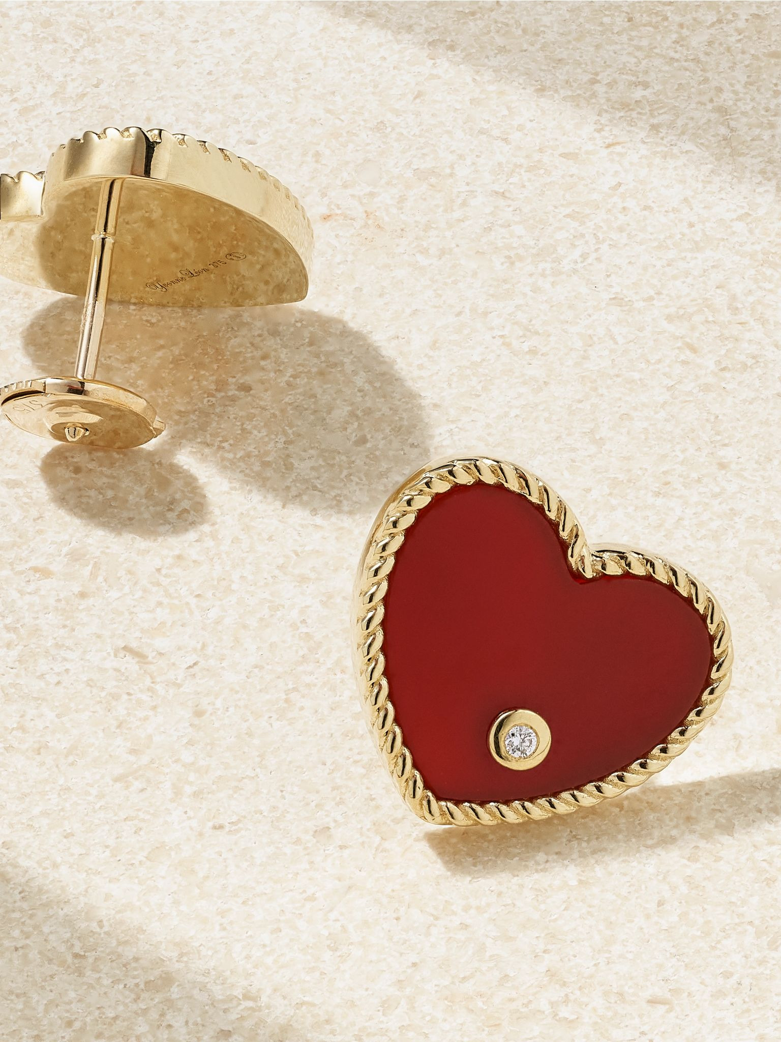 Cœur 9-karat gold, agate and diamond earrings Red - 3