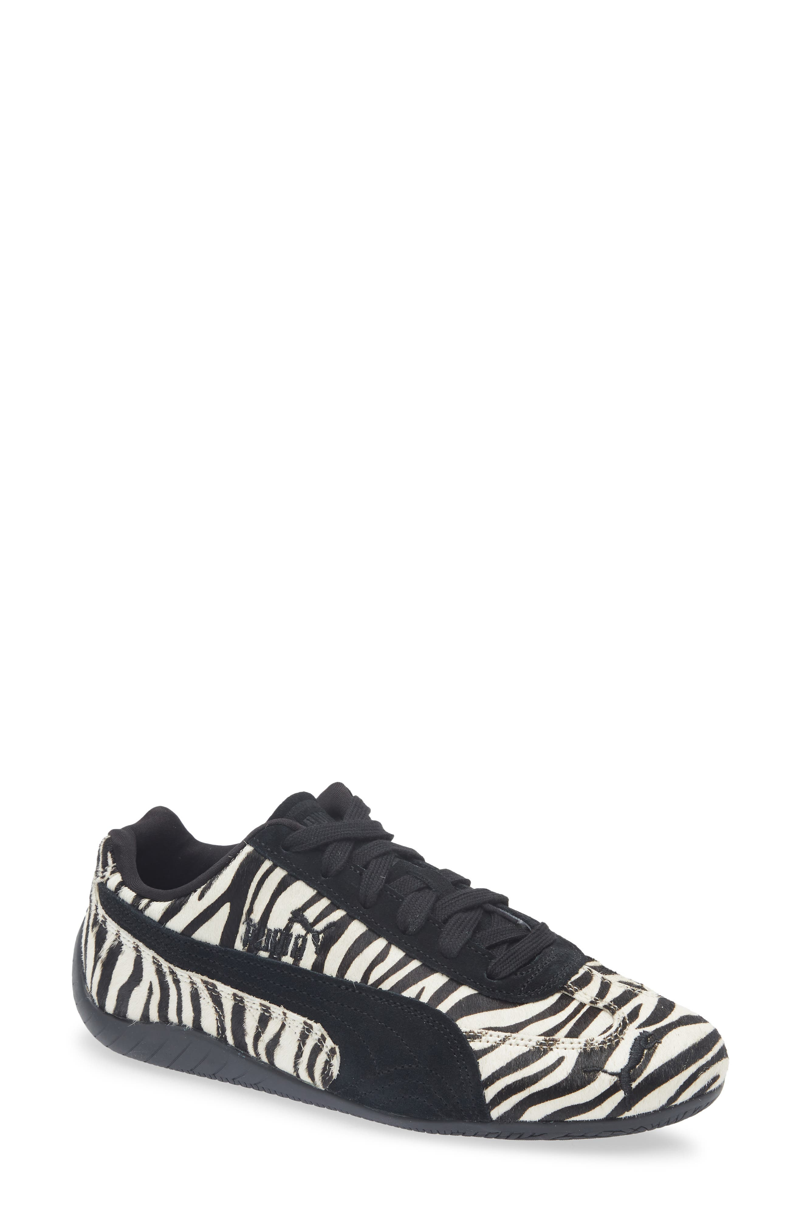PUMA Speedcat Zebra Print Genuine Calf Hair Sneaker in Warm White/Puma Black at Nordstrom - 1