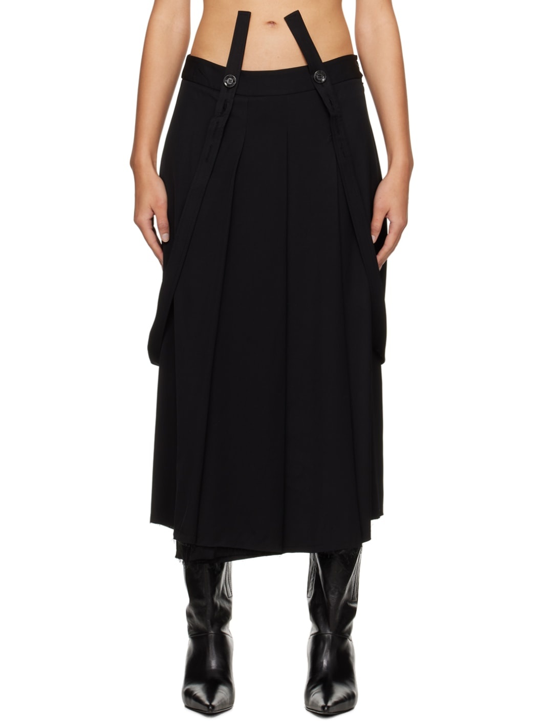 Black Pleated Midi Skirt - 1