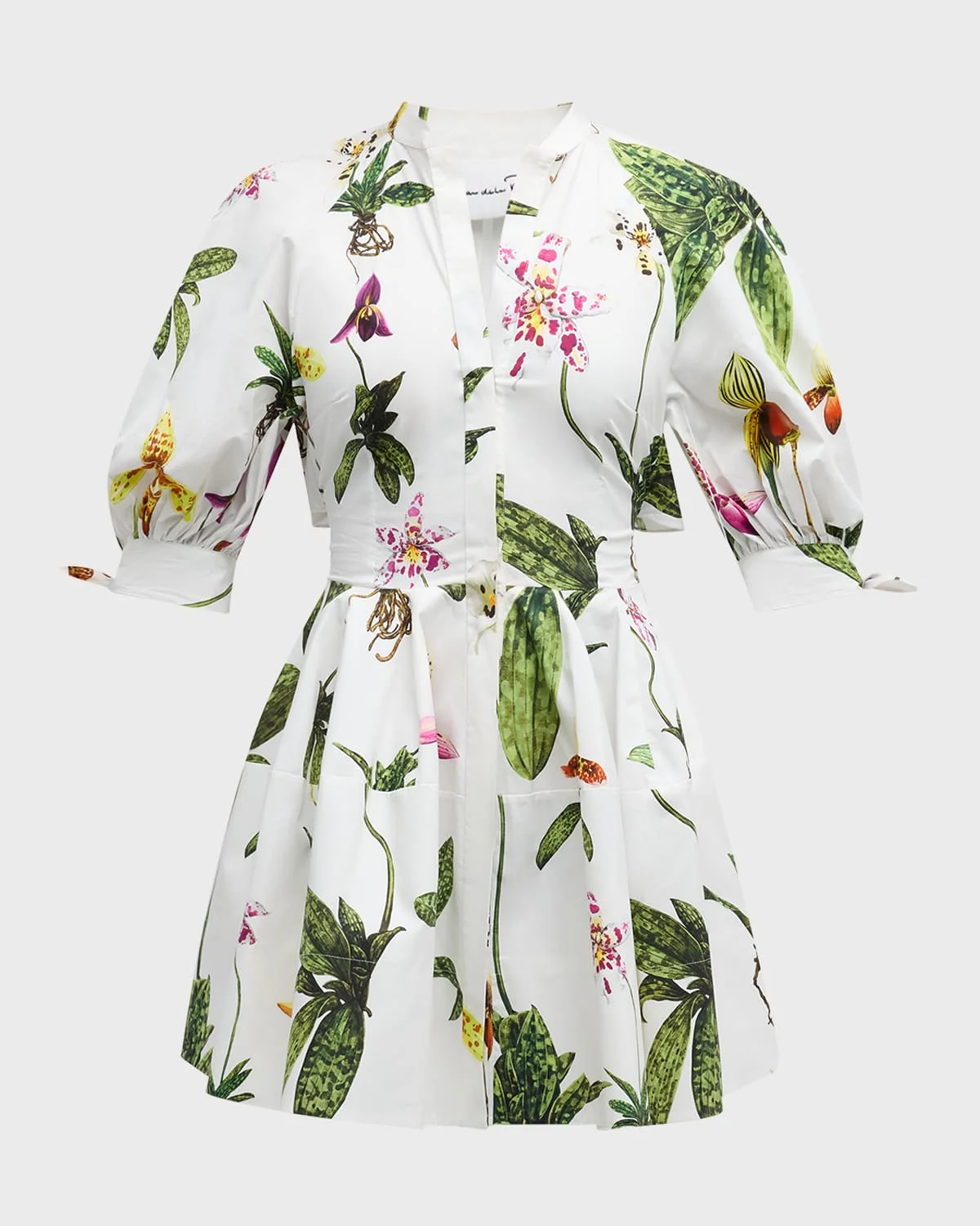 Orchid Poplin Puff-Sleeve Open-Back Mini Dress - 1