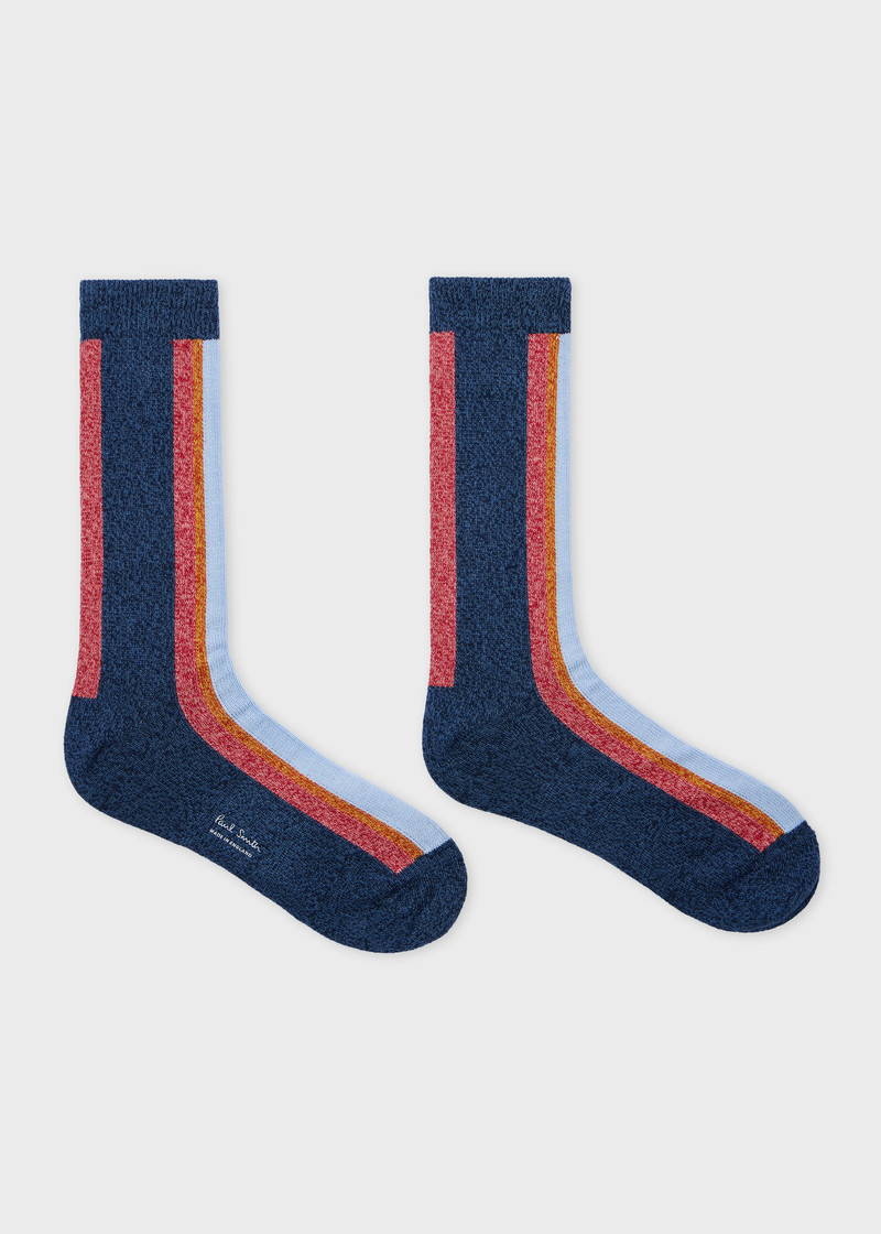 Paul Smith Dark Blue Cotton-Blend Vertical Stripe Socks outlook