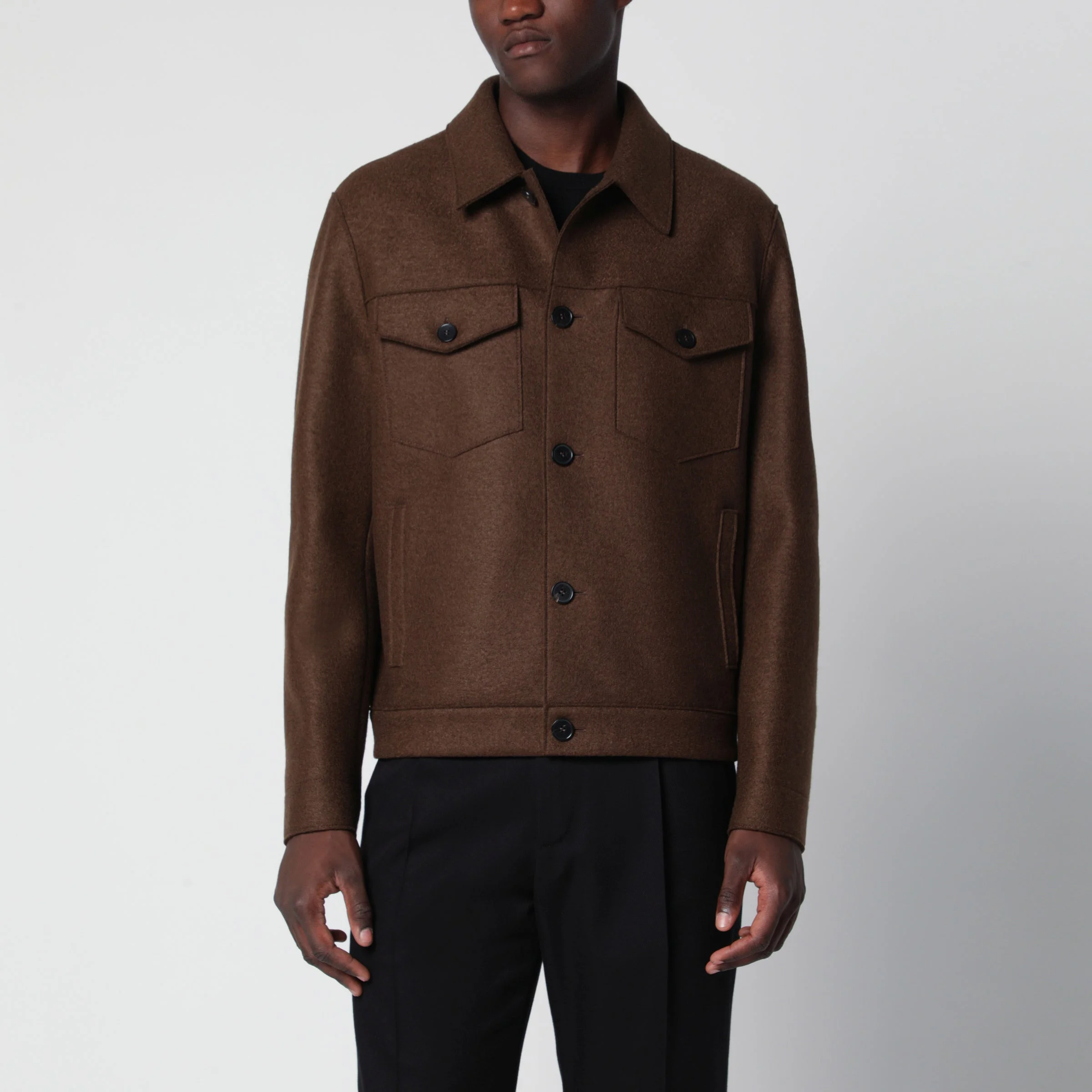 Brown wool overshirt jacket - 1