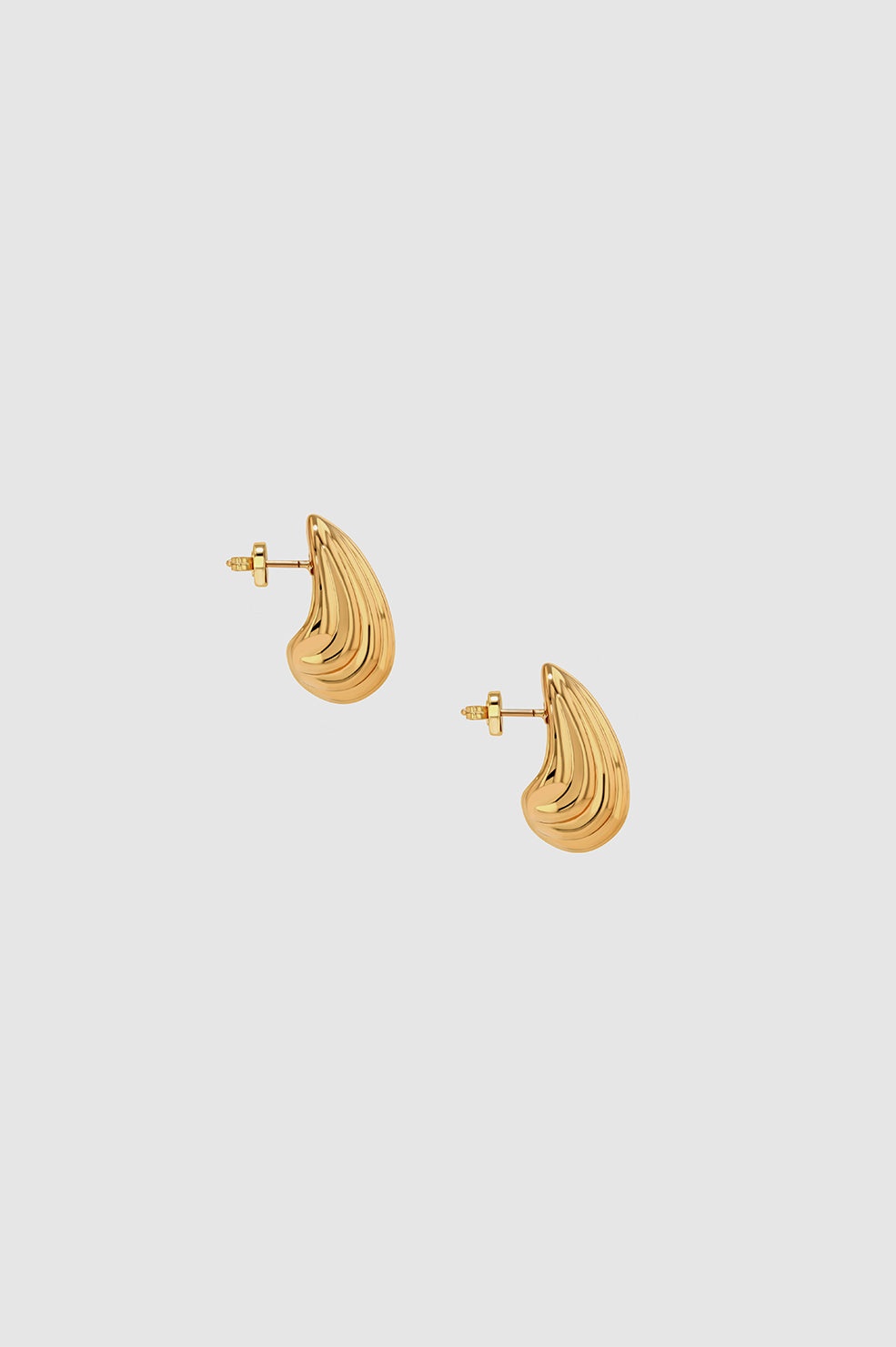 Small Ribbed Drop Earrings - Gold - 3