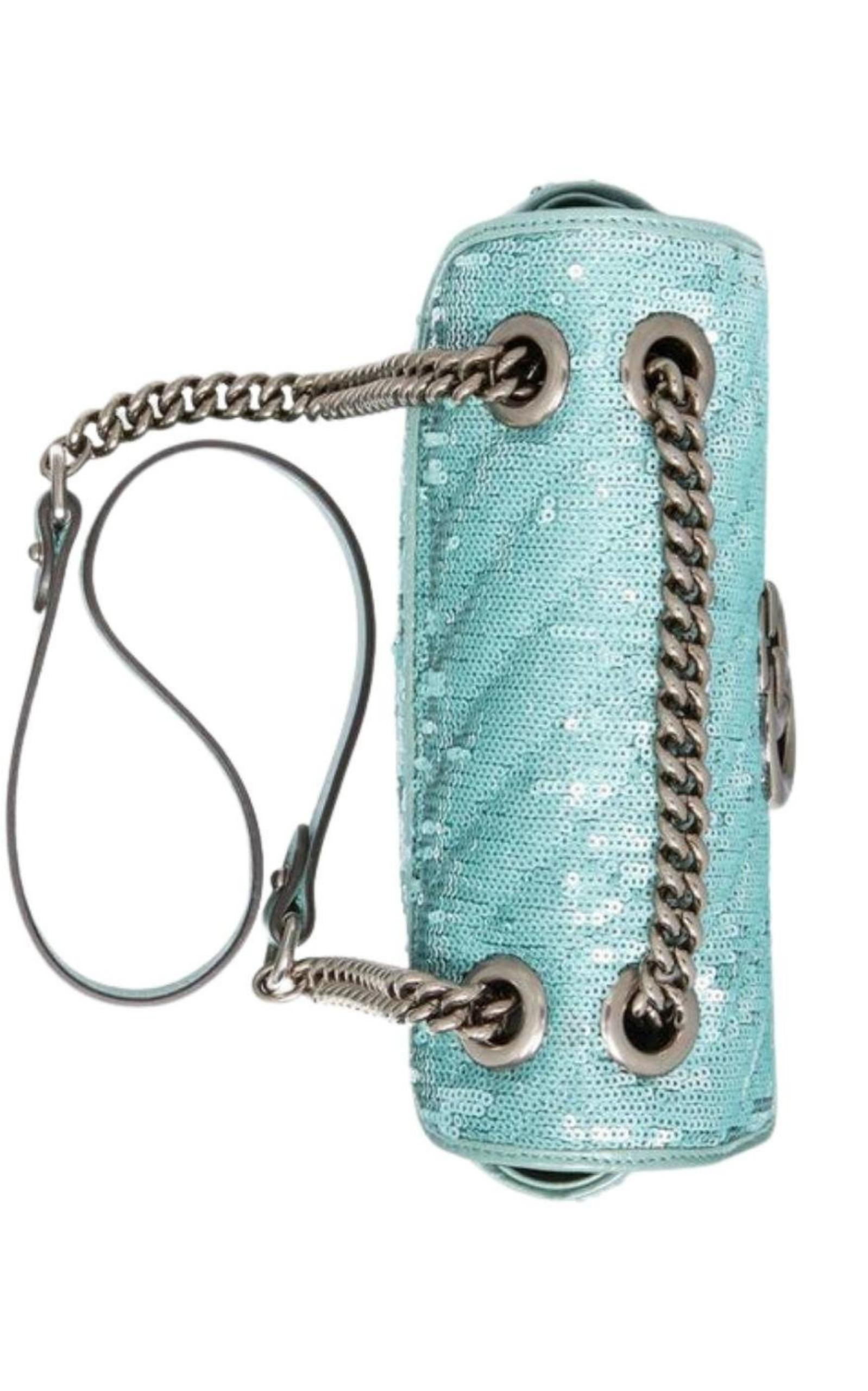 Green GG Marmont Mini Sequin Shoulder Bag - 5