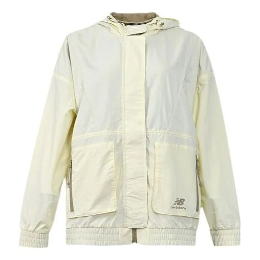 (WMNS) New Balance Living Series Athleisure Casual Sports Hooded Woven Jacket Creamy White AWJ21314- - 1