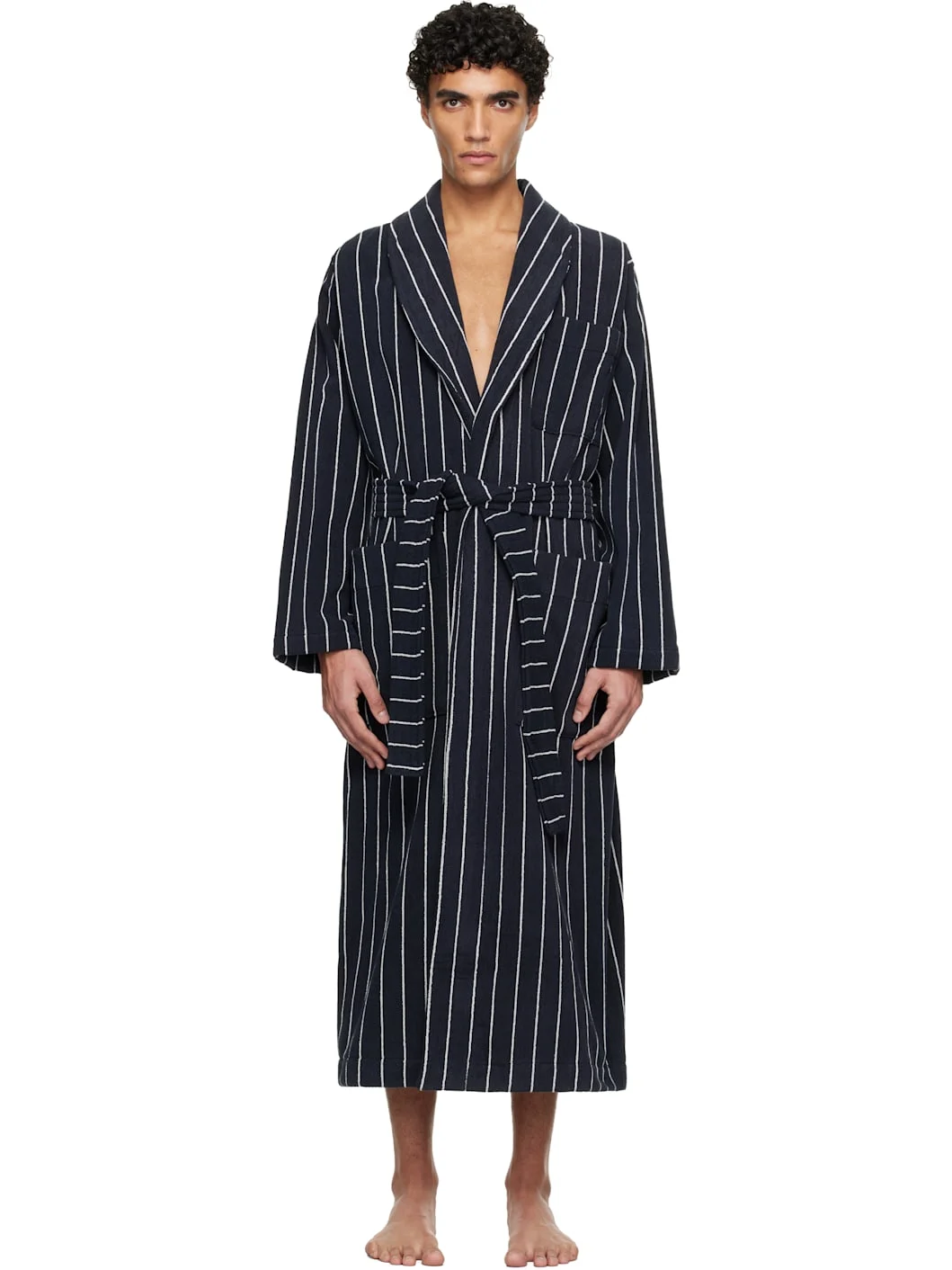 Navy & White Terry Classic Bathrobe - 1