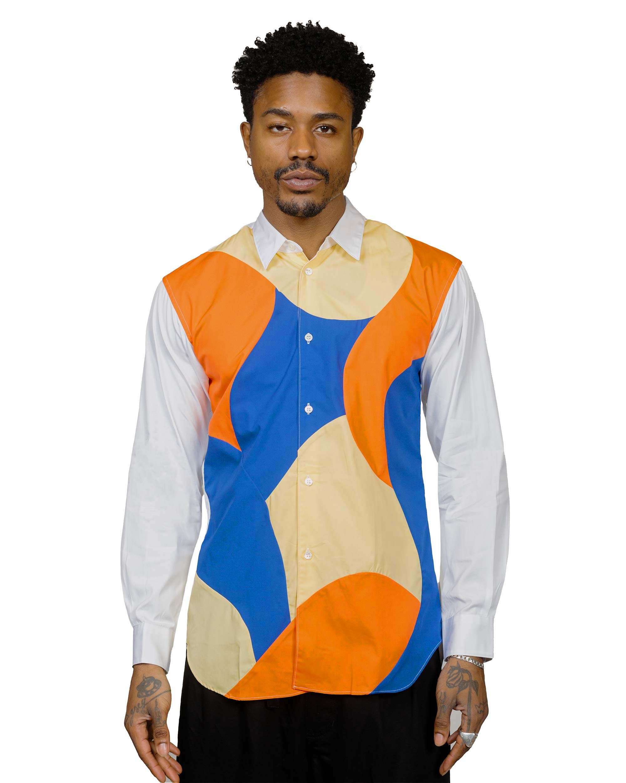 Curved Patchwork Shirt White Mix - 2