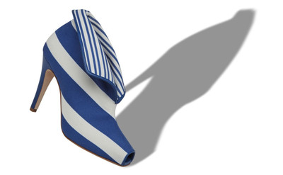 Manolo Blahnik Blue and White Striped Cotton Shoe Booties outlook