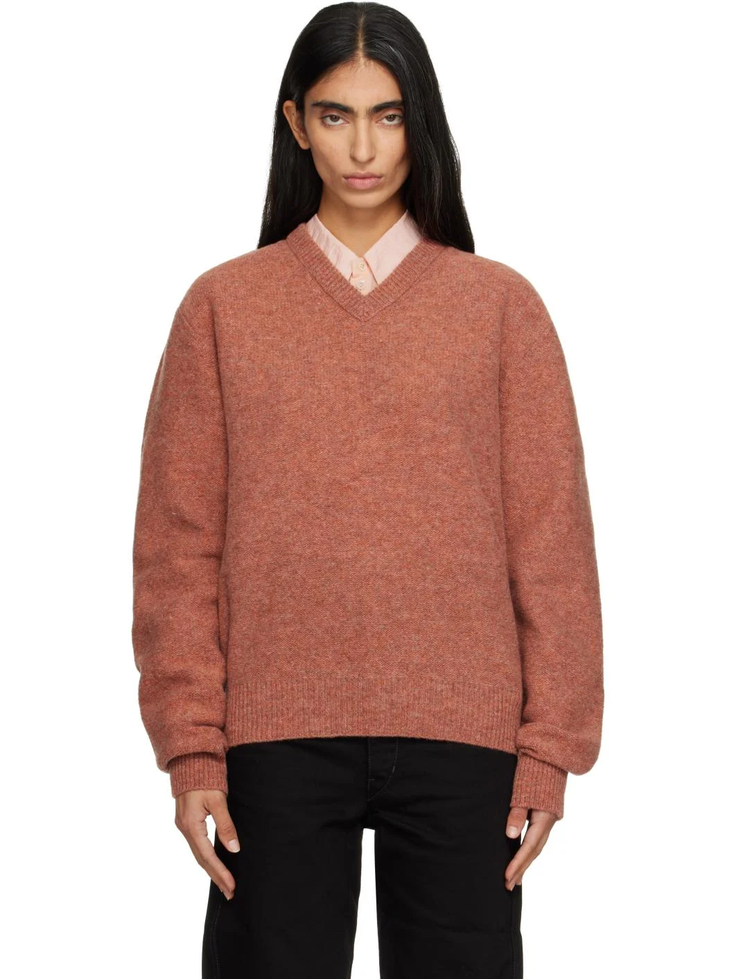 Pink V-Neck Sweater - 1
