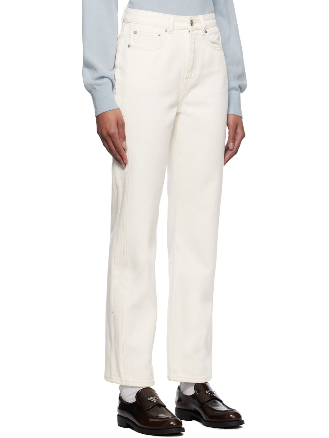 Beige Linear Straight Jeans - 2