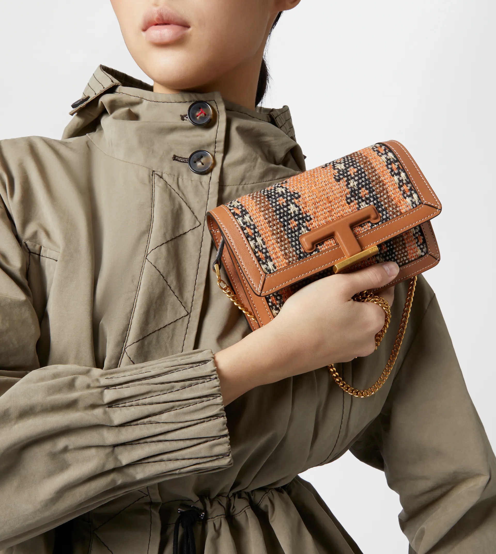 TIMELESS BELT BAG IN FABRIC AND LEATHER MICRO WITH METAL SHOULDER STRAP - BROWN, ORANGE, BEIGE - 2