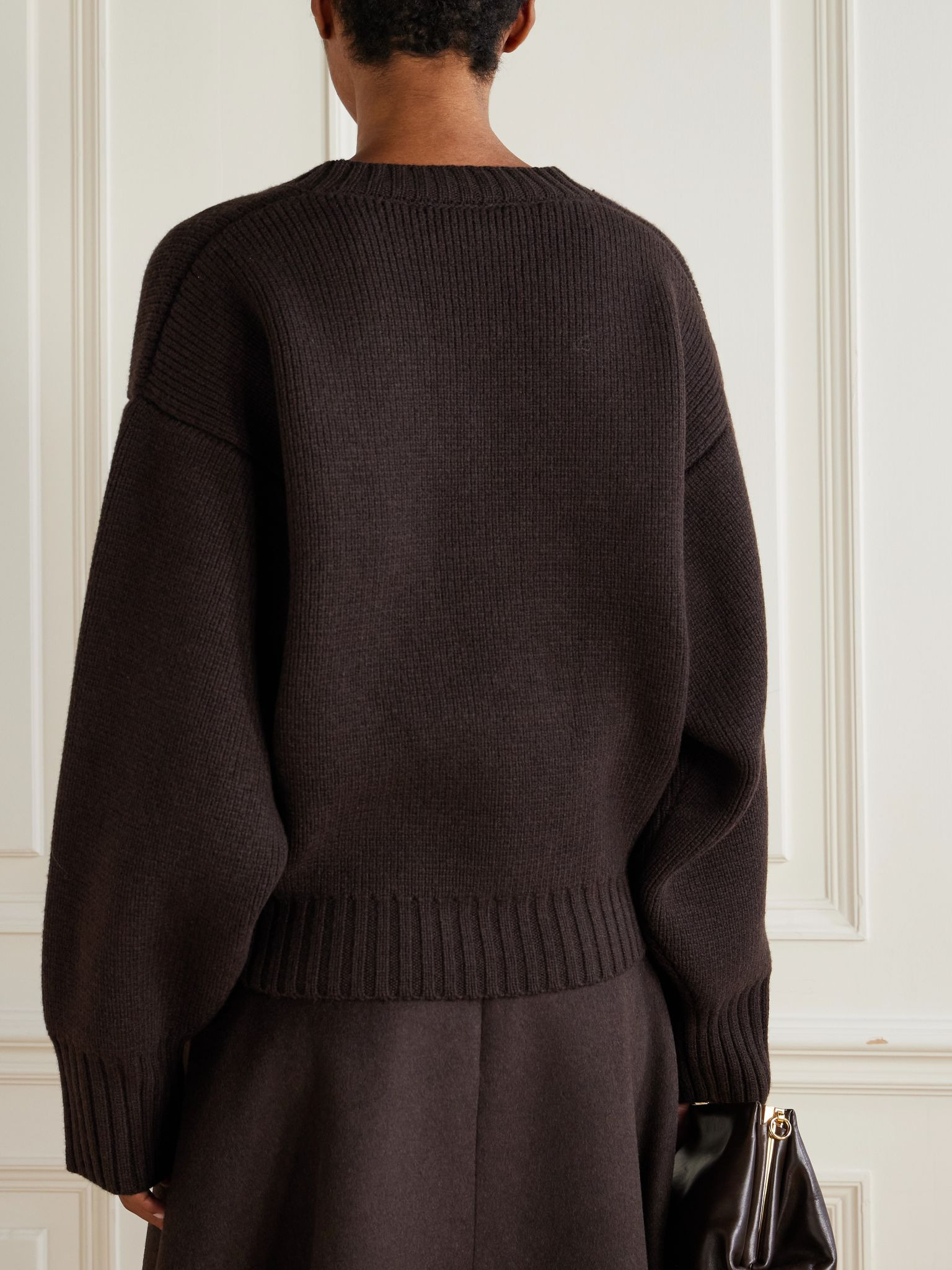 Oversized ribbed wool sweater Dark brown - 3