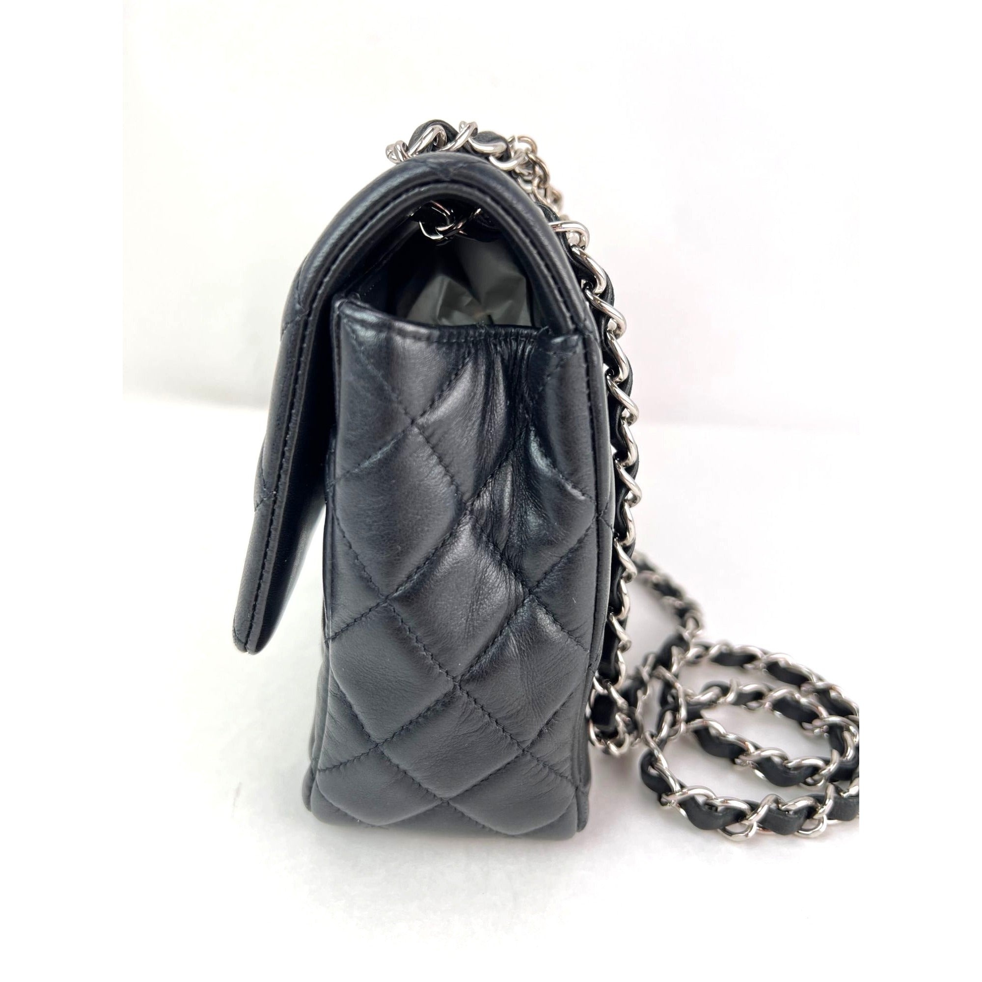 Chanel Quilted Lambskin Valentine Crystal Charms Medium Single Flap Black Bag - 11