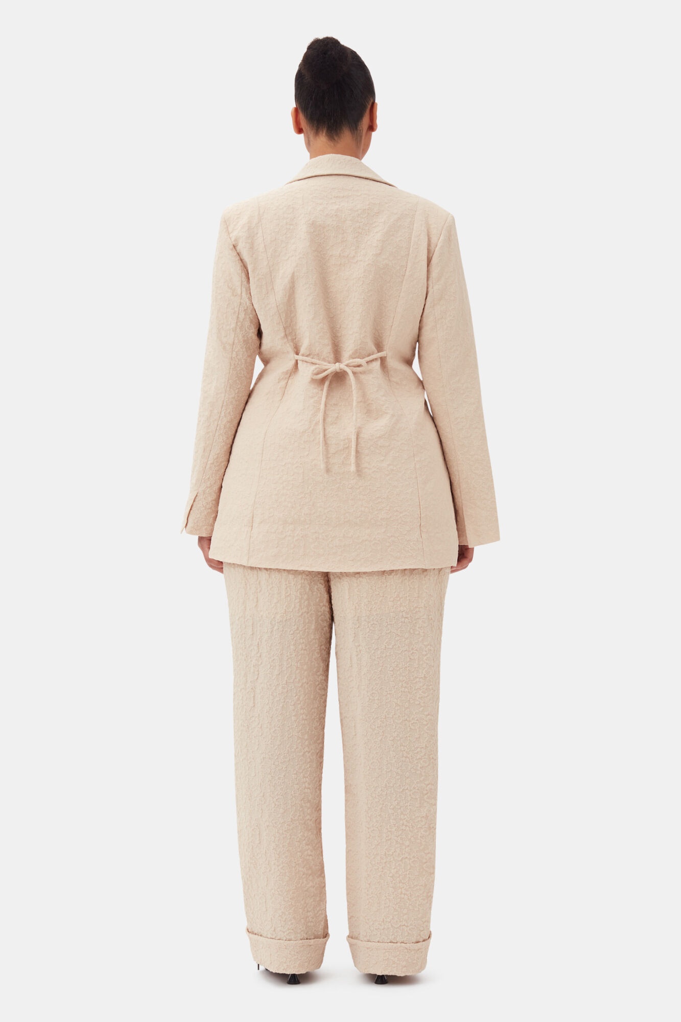 BEIGE TEXTURED SUITING TIE STRING BLAZER - 9