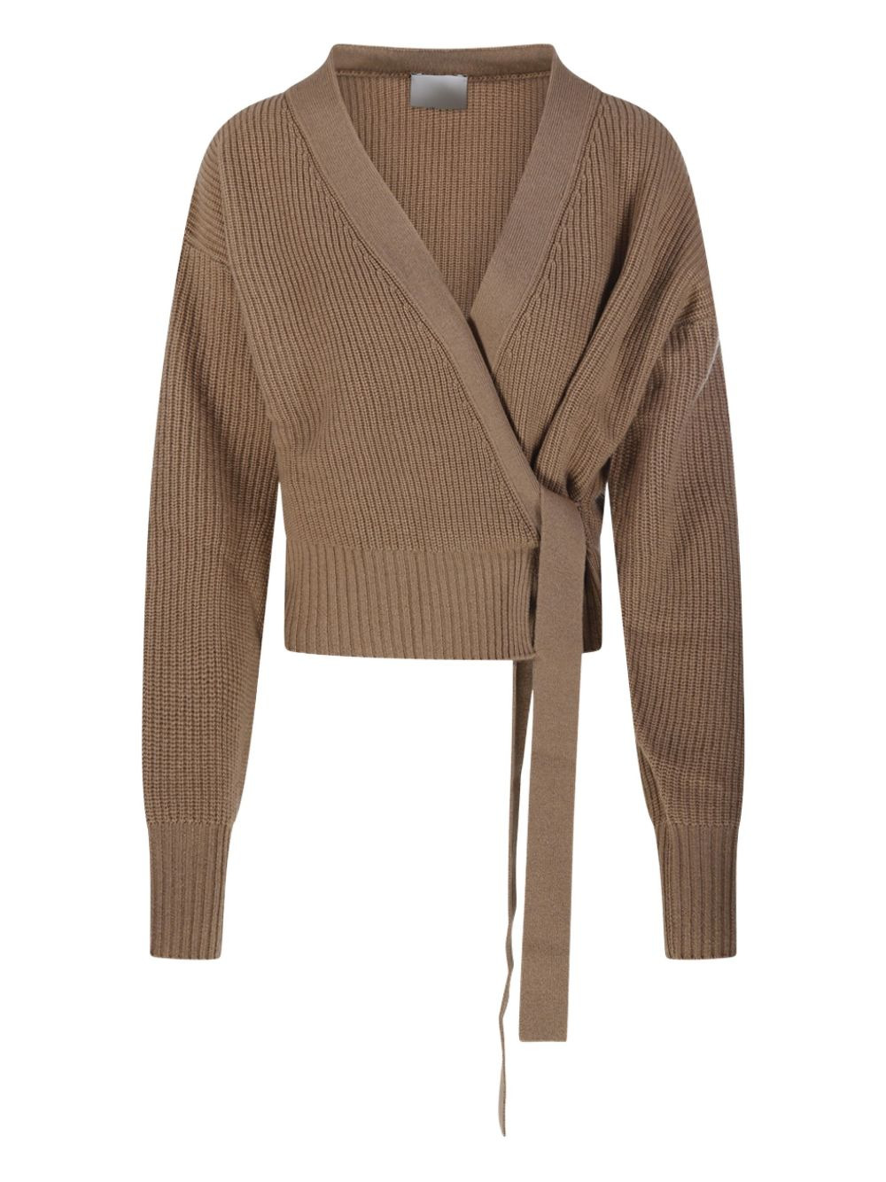 wrap-front ribbed cardigan - 1
