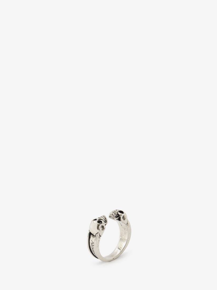 Men's Twin Skull Ring in Silver - 2