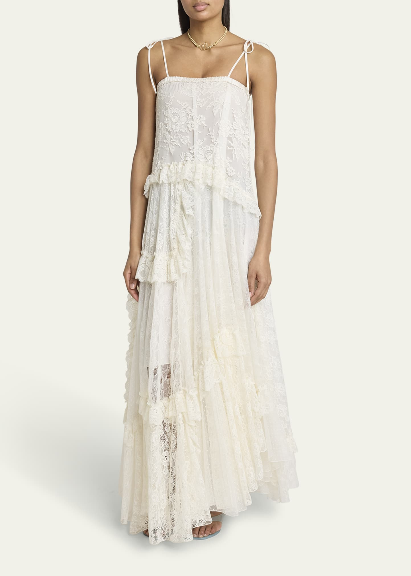 Ruffle-Trim Floral Lace Maxi Dress - 4