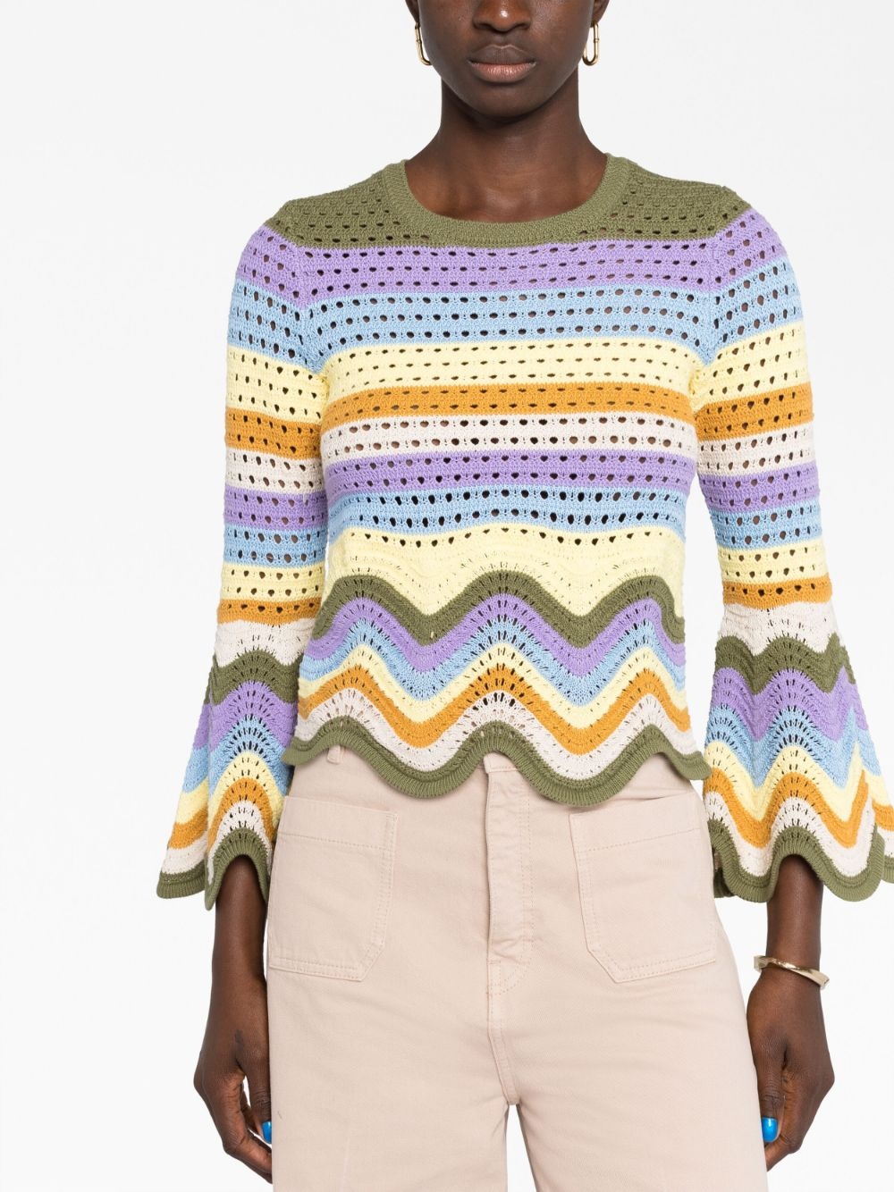 striped crochet-knit cotton top - 5