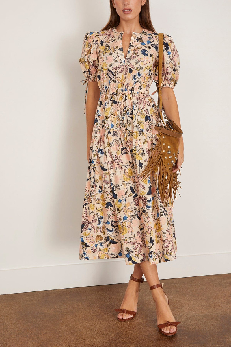 ULLA JOHNSON Adriana Short Sleeve Midi Dress in Magnolia outlook