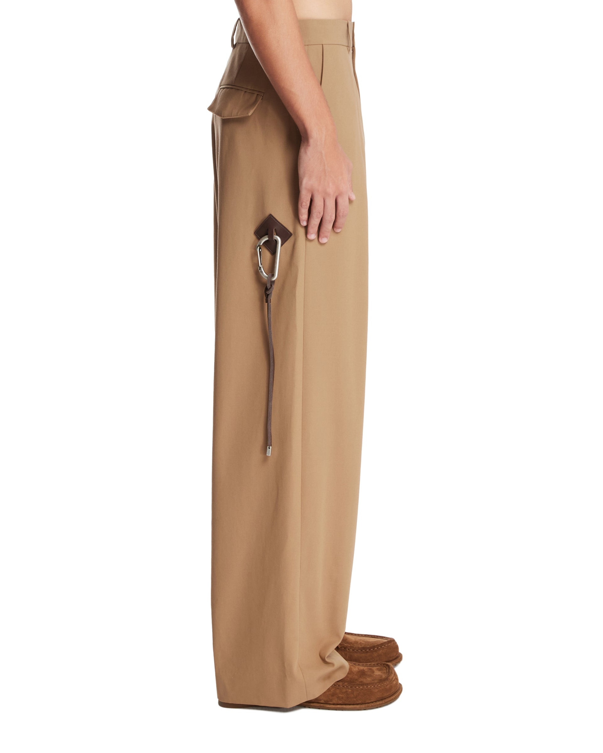 Beige Cotton Wide-Leg Pants - 5