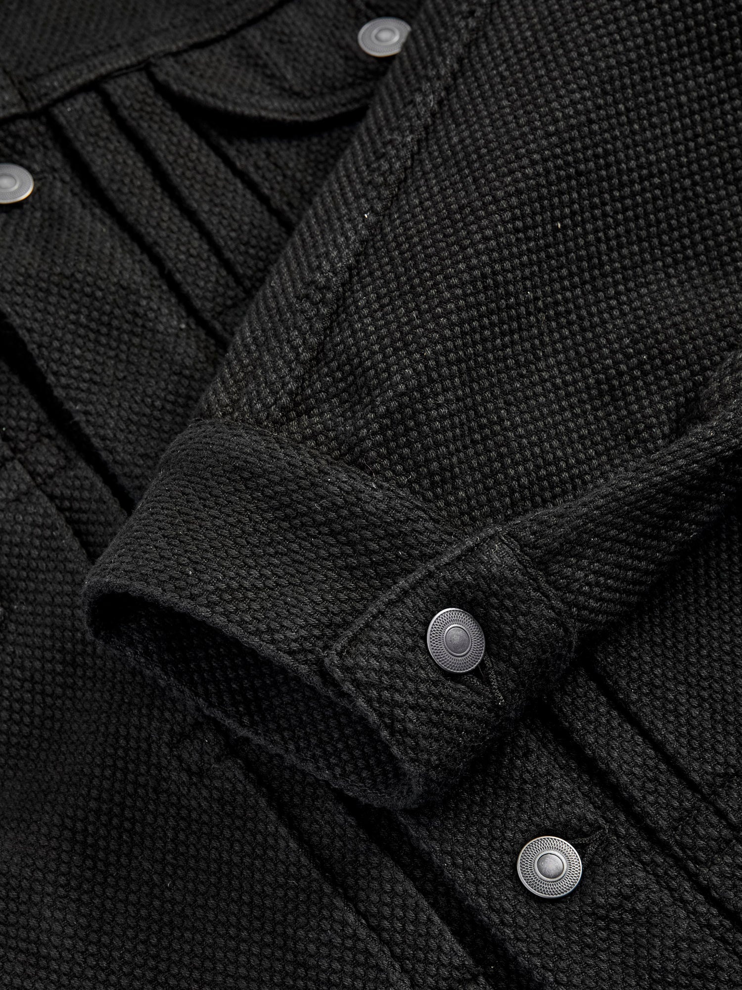 Double Cloth Sashiko Trucker Jacket in Black - 7