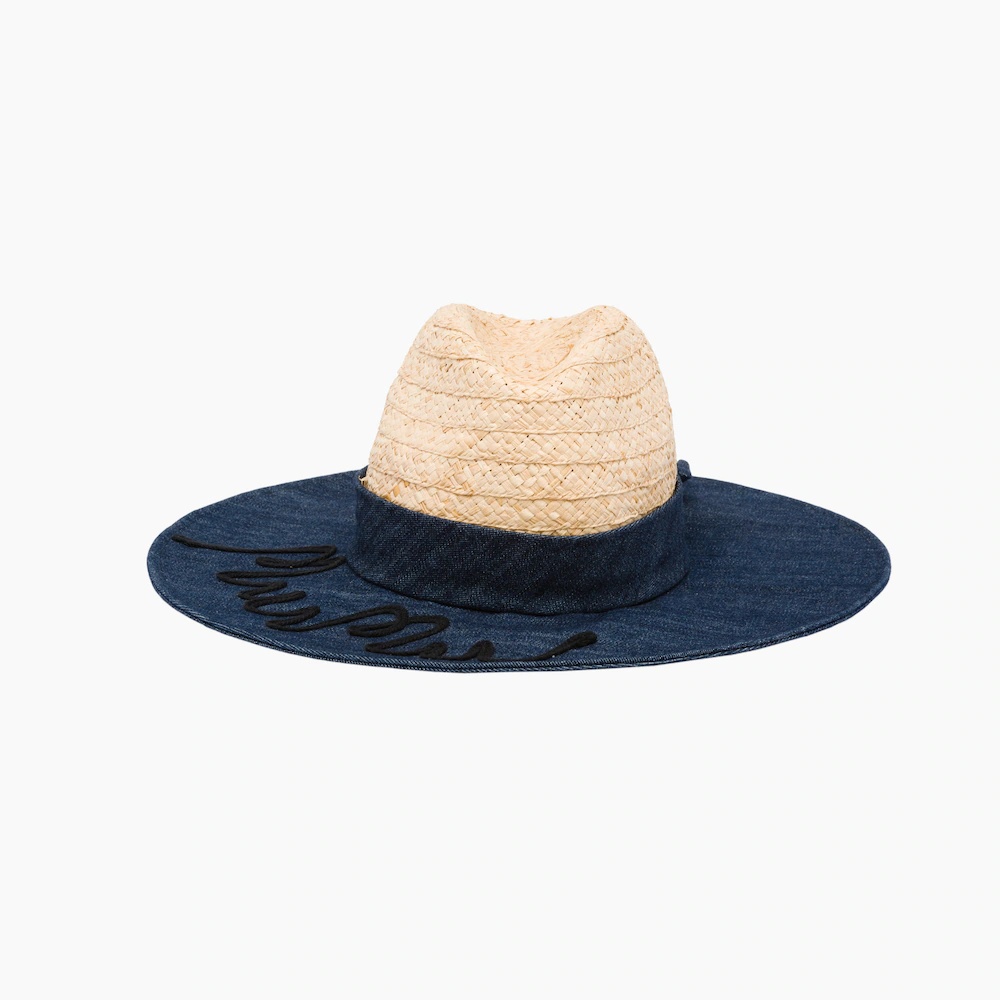 Raffia and denim hat - 1