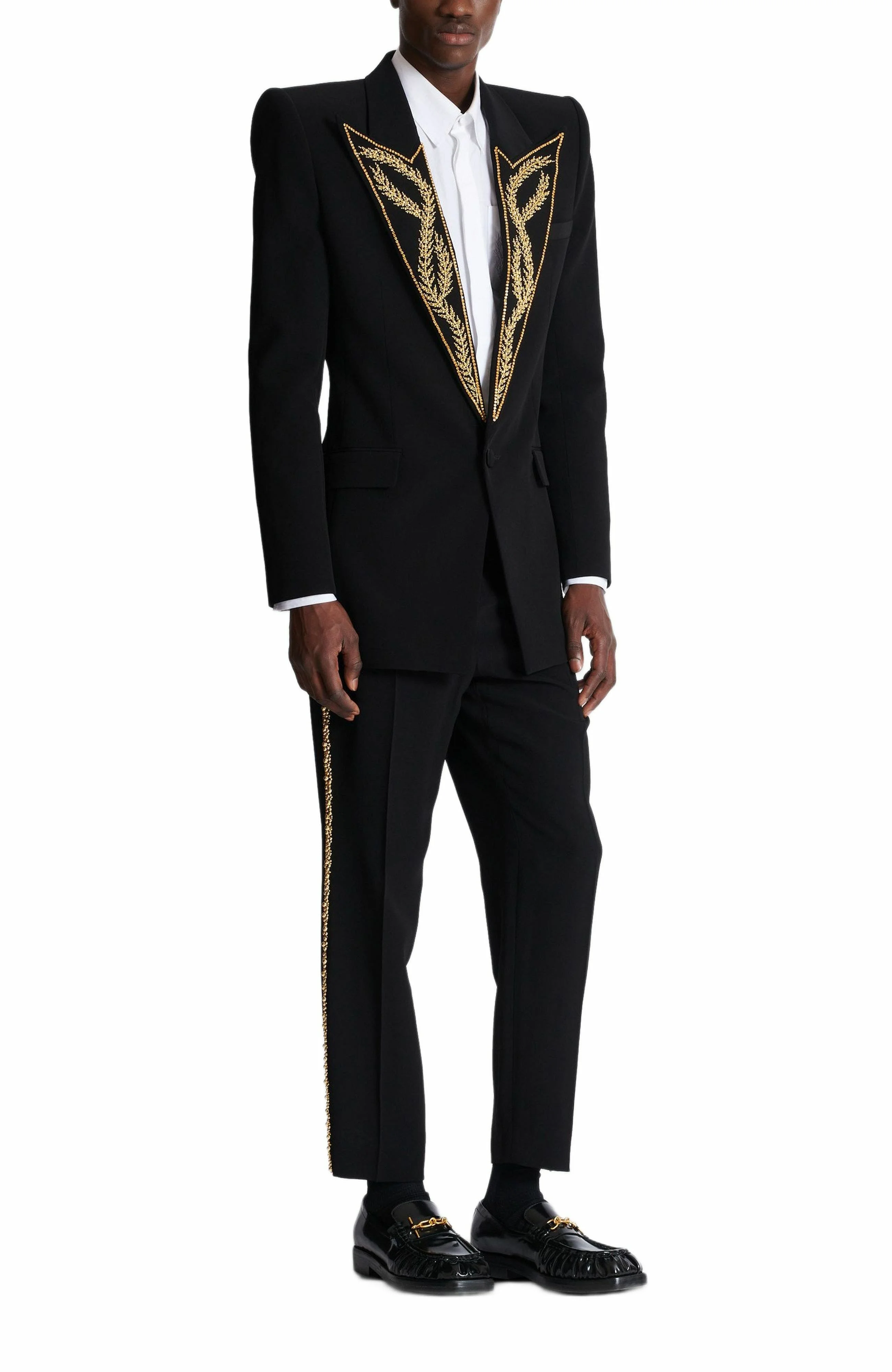 Balmain 1-Button Jacket With Embroidered Collar in Black at Nordstrom - 1