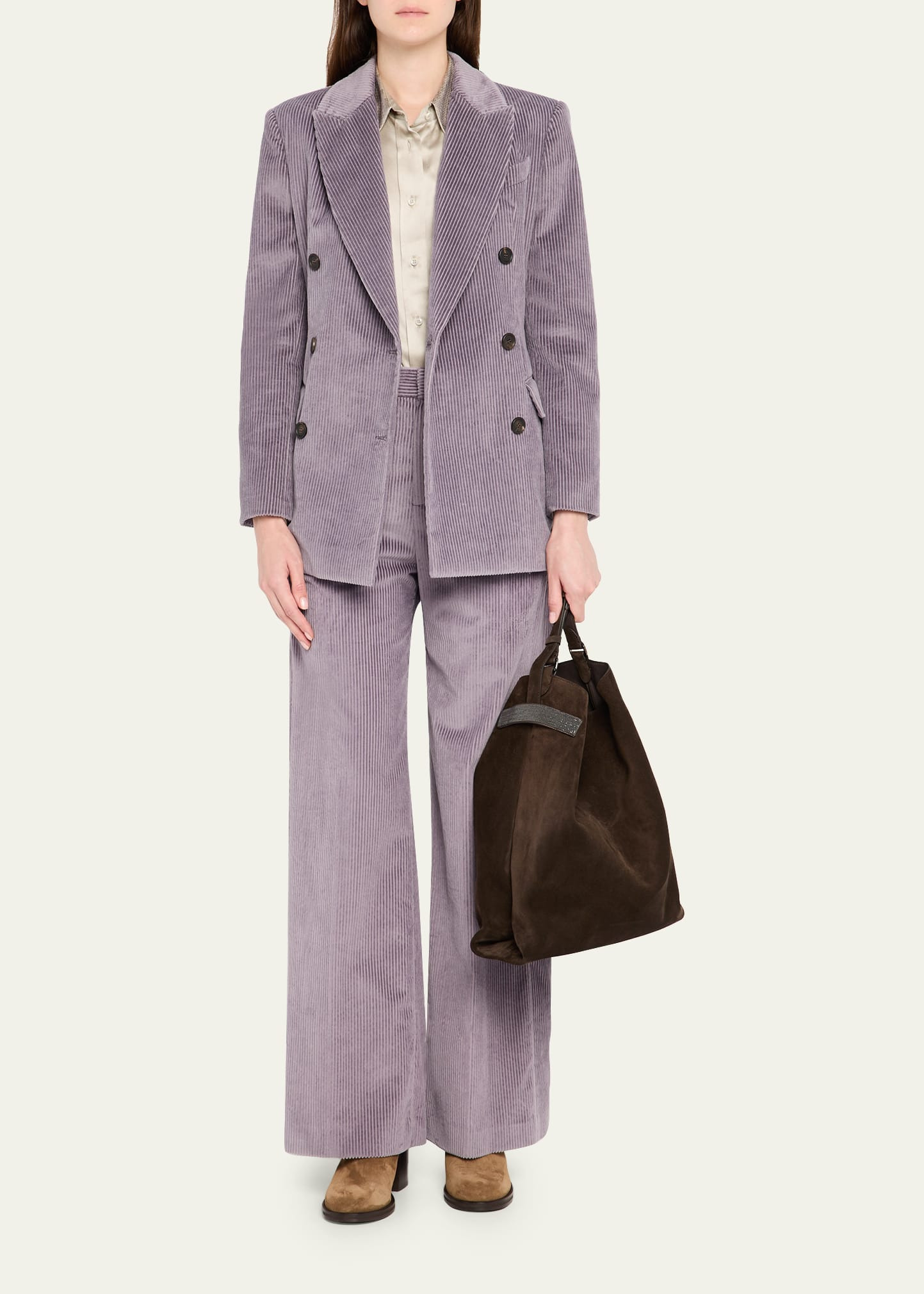 Cotton Corduroy Sartorial Trousers with Monili Trim - 2