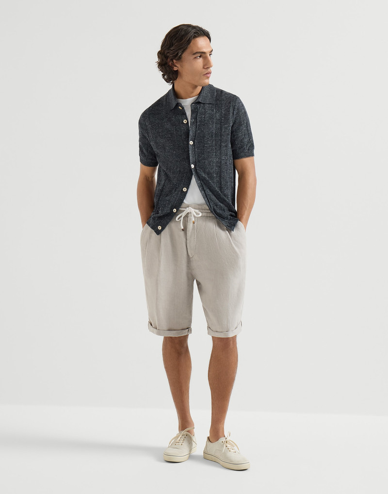 Brunello Cucinelli Garment-dyed Bermuda shorts in linen gabardine with drawstring and pleat outlook