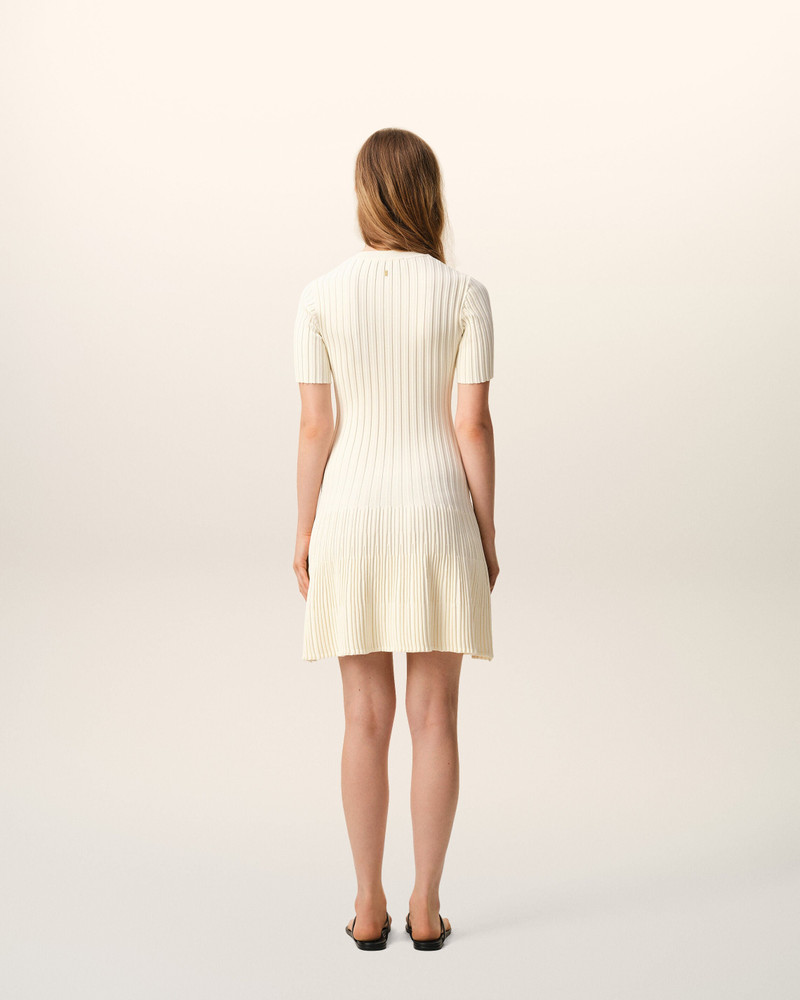 WHITE KNIT MINI GODET DRESS 5