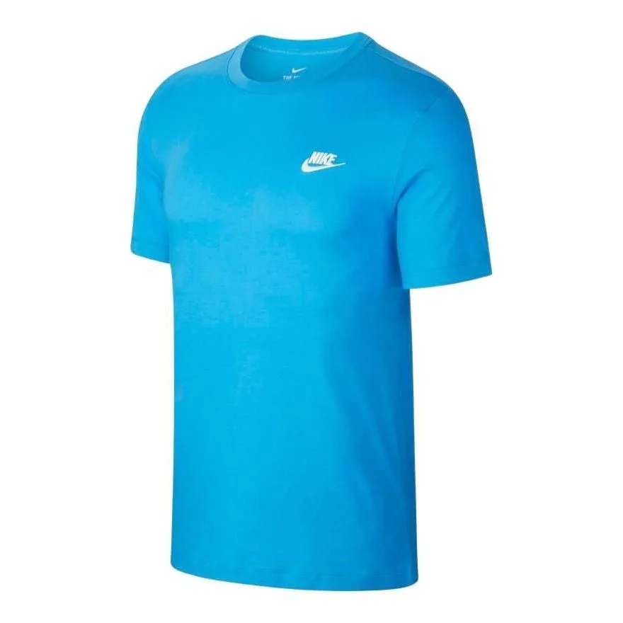 Nike Sportswear Club Embroidered Logo Round Neck Short Sleeve Blue AR4997-407 - 1