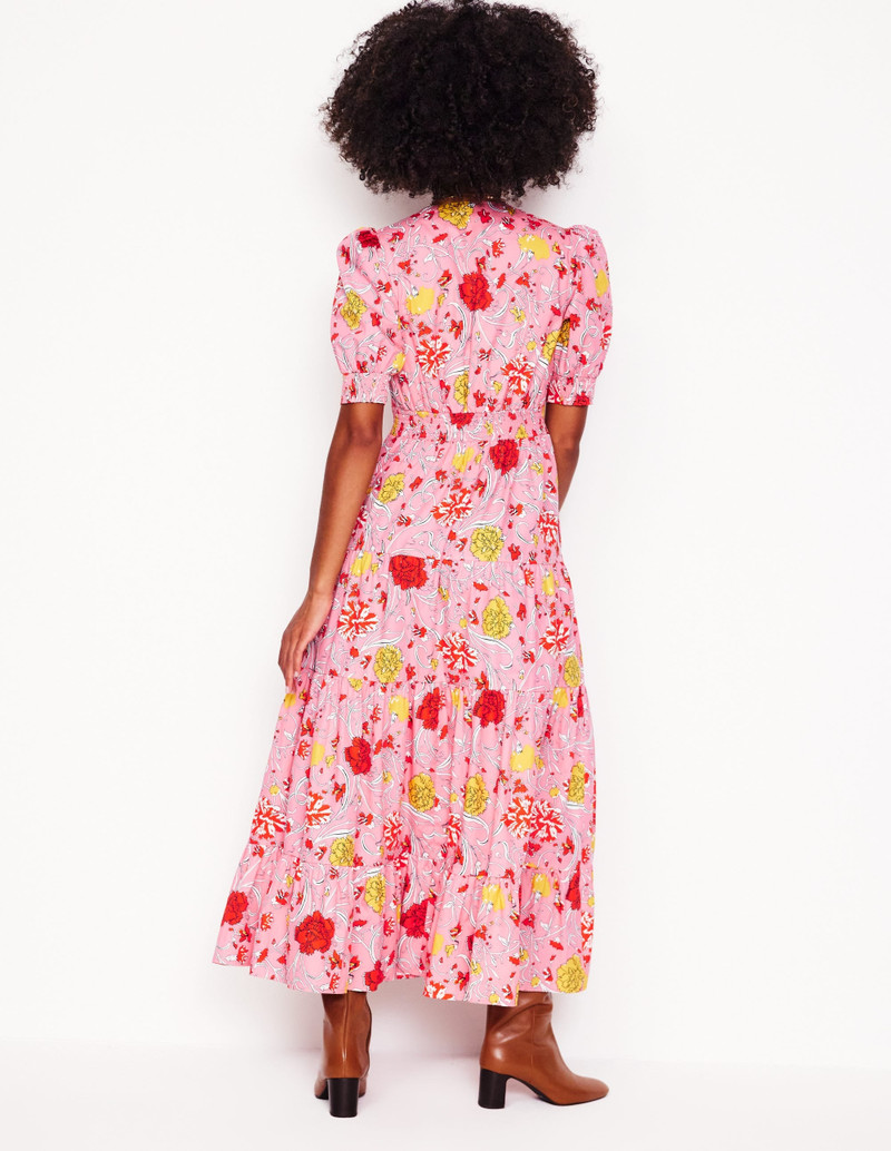 Bella Puff Sleeve Maxi Dress-Salmon Pink, Carnation Vine 4
