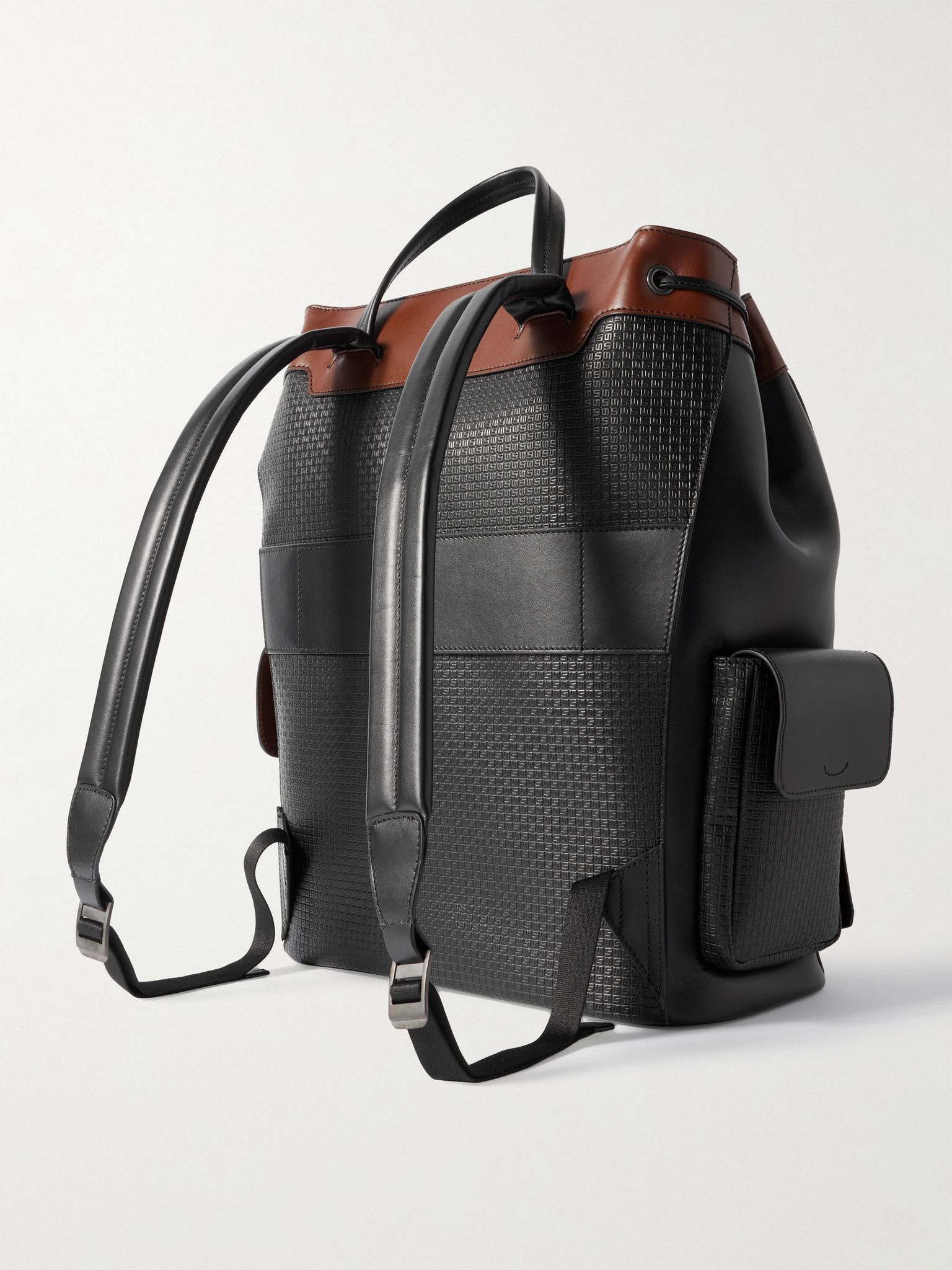 Large Logo-Embossed Coated-Canvas and Leather Backpack Black - 3
