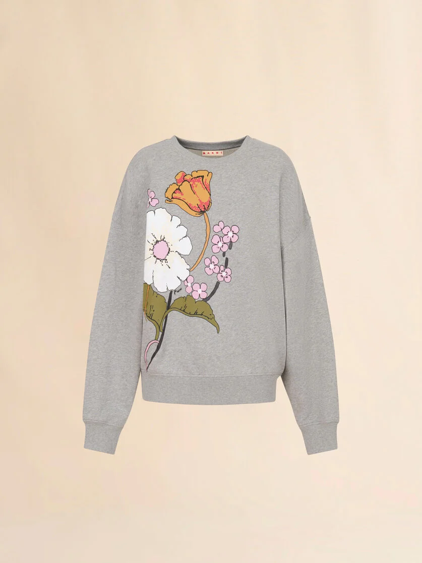 GRAY COTTON SWEATSHIRT WITH MELODIA FLORAL PRINT - 1