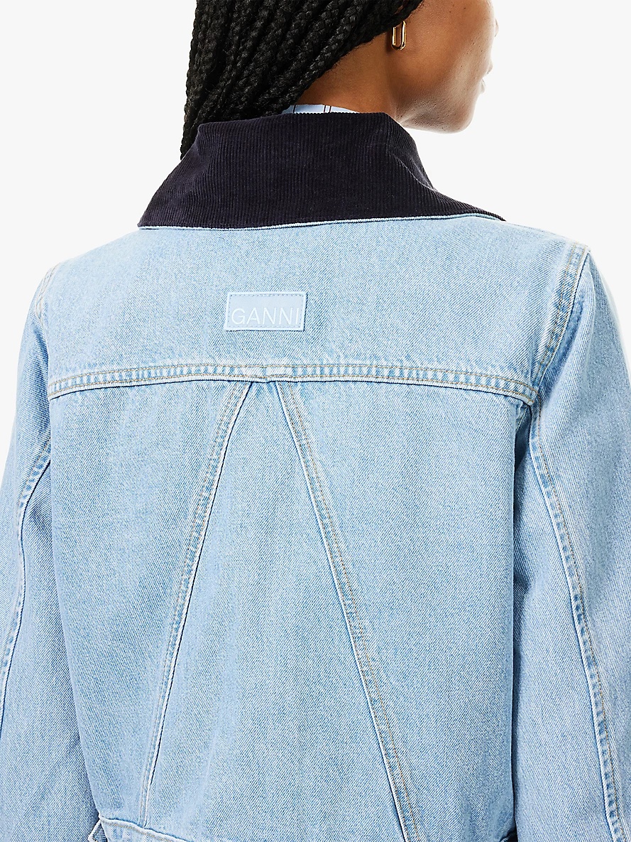 Rigid corduroy-collar regular-fit organic-denim jacket - 6