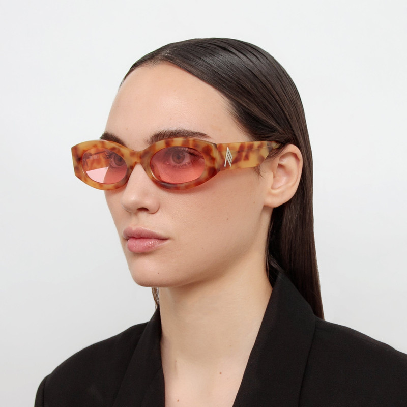 LINDA FARROW Berta Oval Sunglasses in Tortoiseshell and Pink outlook