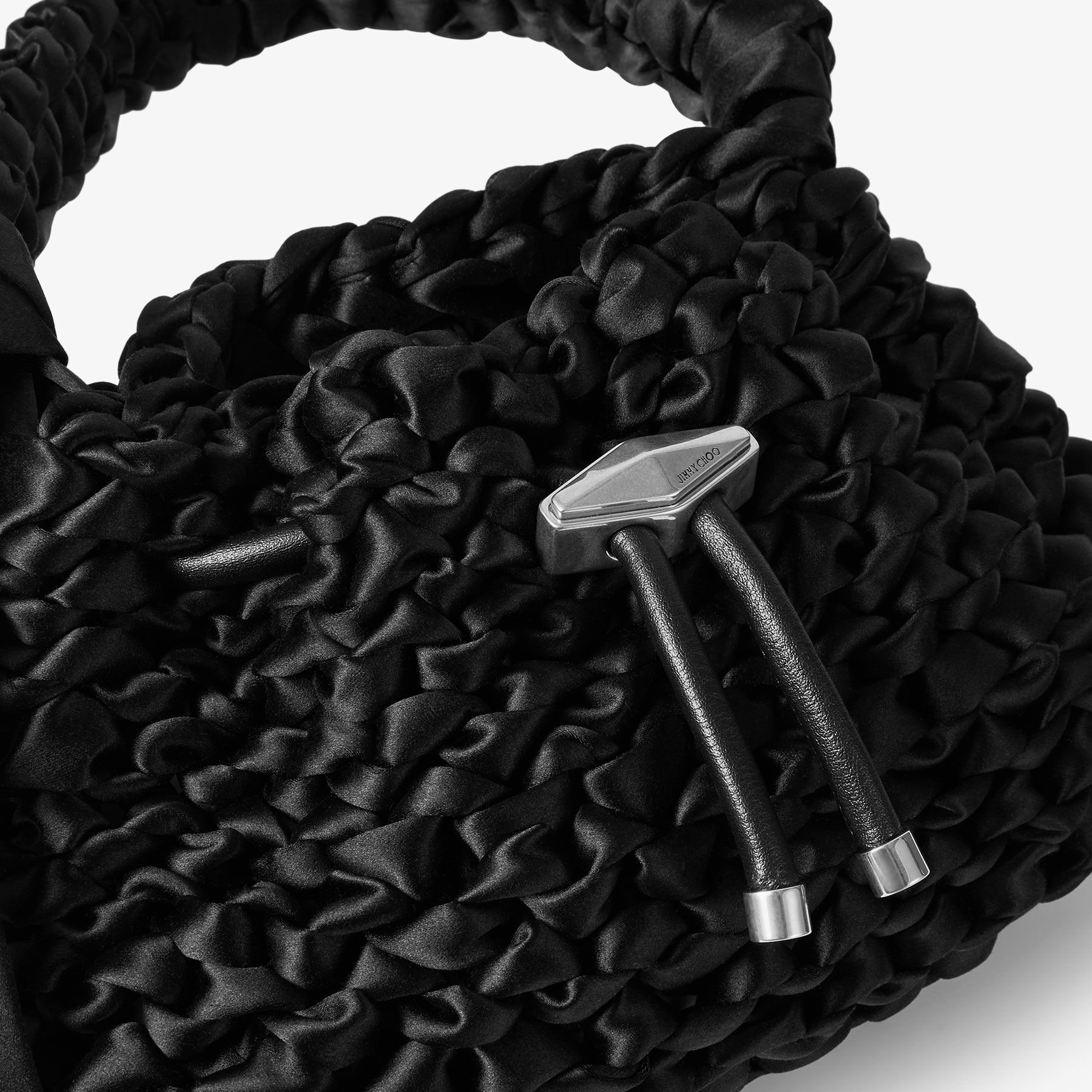 Cinch S
Black Woven Satin Shoulder Bag - 3