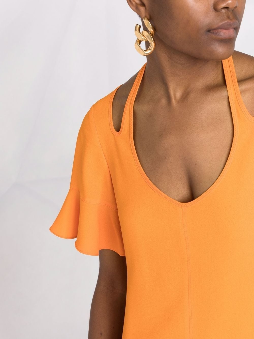 cut-out V-neck flared dress - 5